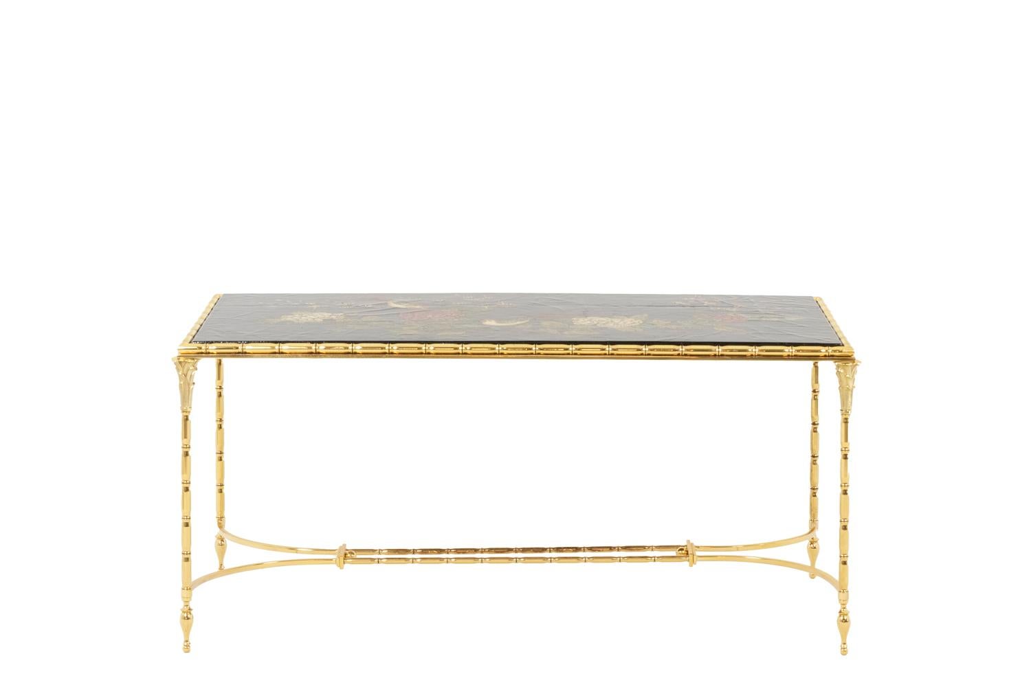 French Maison Baguès, Coffee Table in Lacquer and Bronze, 1950s For Sale