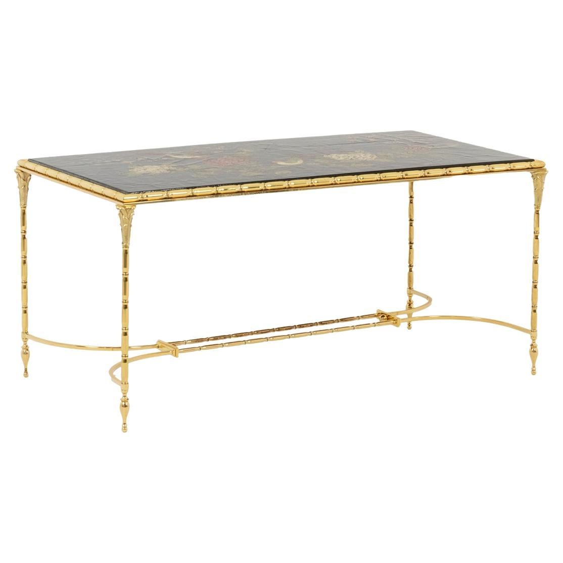 Maison Baguès, Coffee Table in Lacquer and Bronze, 1950s For Sale
