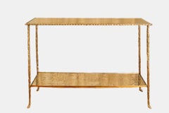 Maison Bagues, Console table, gilted bronze and glass, circa 1960, France.