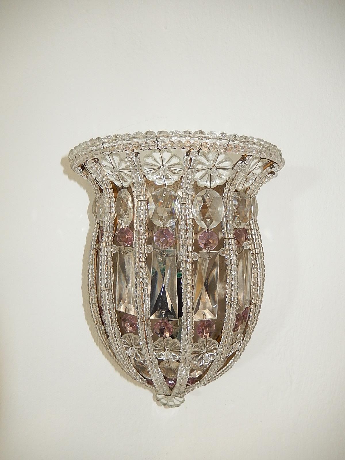 Maison Baguès Crystal & Amethyst Beaded Sconces, circa 1900 In Good Condition In Modena (MO), Modena (Mo)