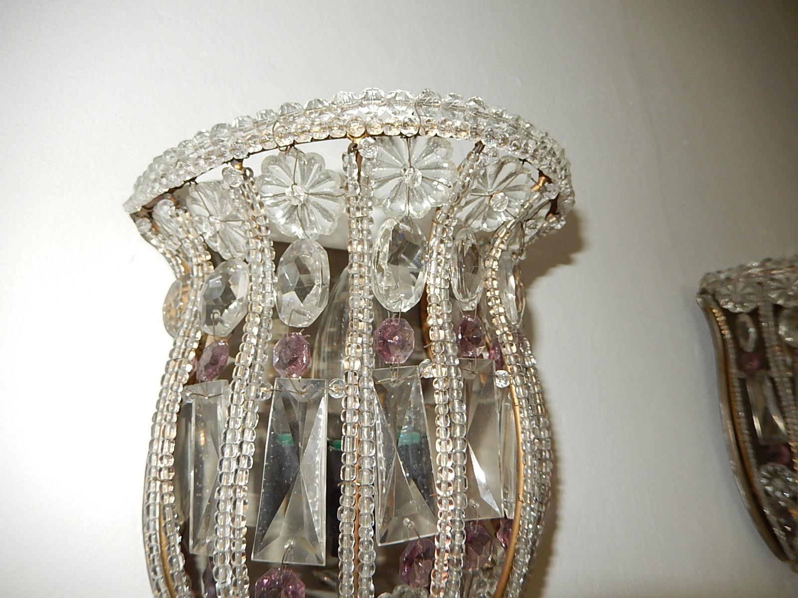 Early 20th Century Maison Baguès Crystal & Amethyst Beaded Sconces, circa 1900
