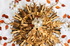 Maison Baguès Crystal and Gilt Iron 15-Lights Ceiling Flush Mount, France 1940s