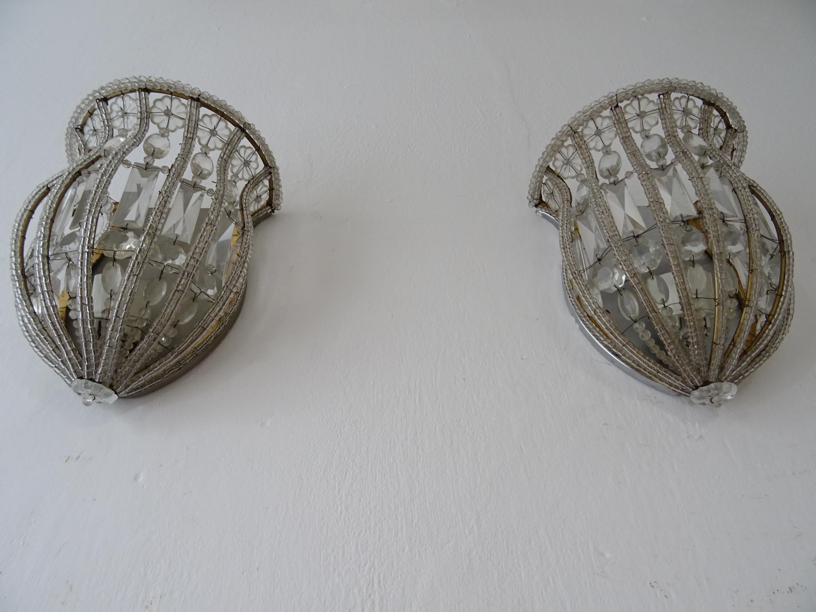 French Maison Baguès Crystal Beaded Sconces Signed, circa 1930 For Sale