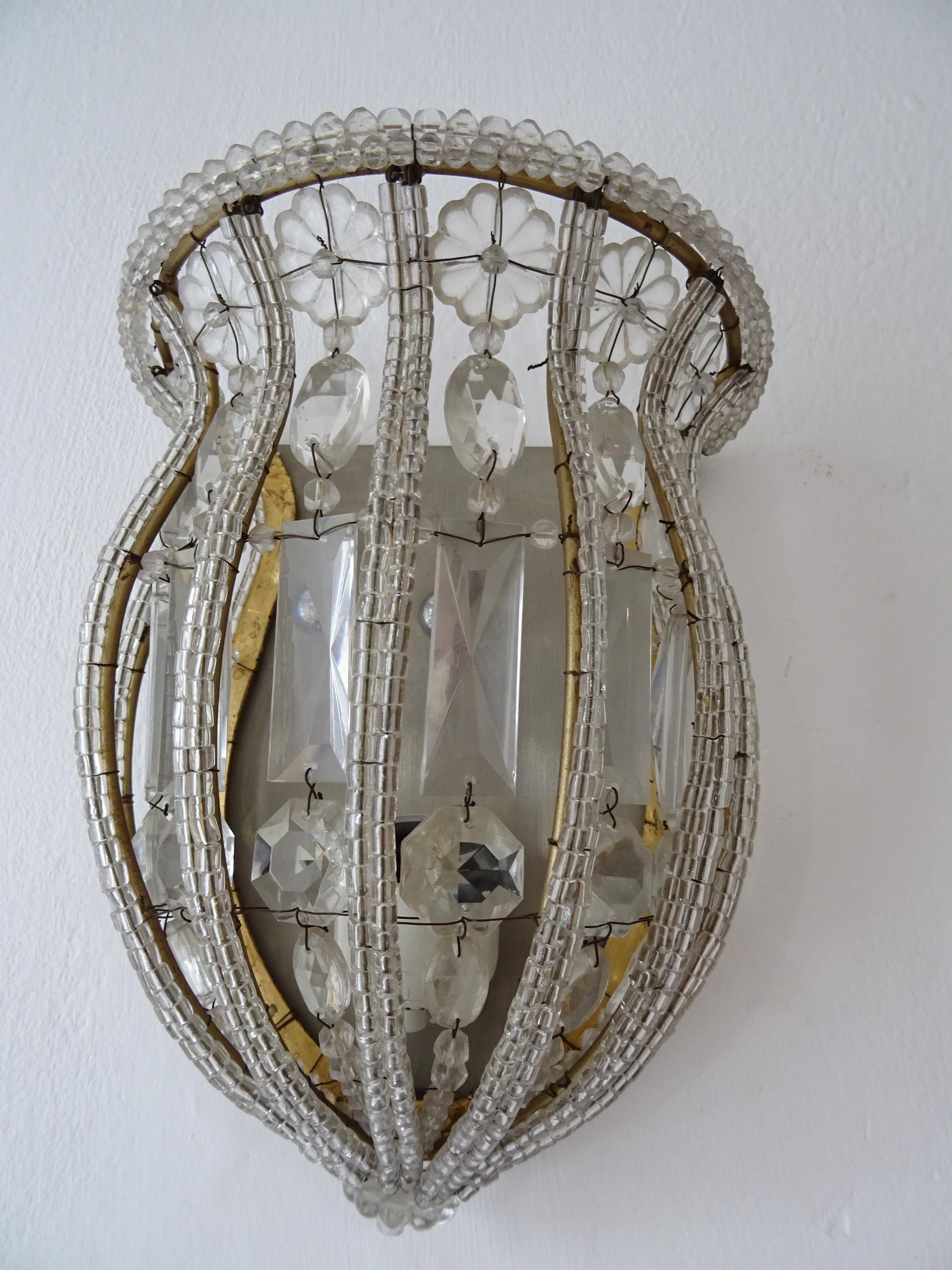 Maison Baguès Crystal Beaded Sconces Signed, circa 1930 In Good Condition For Sale In Modena (MO), Modena (Mo)