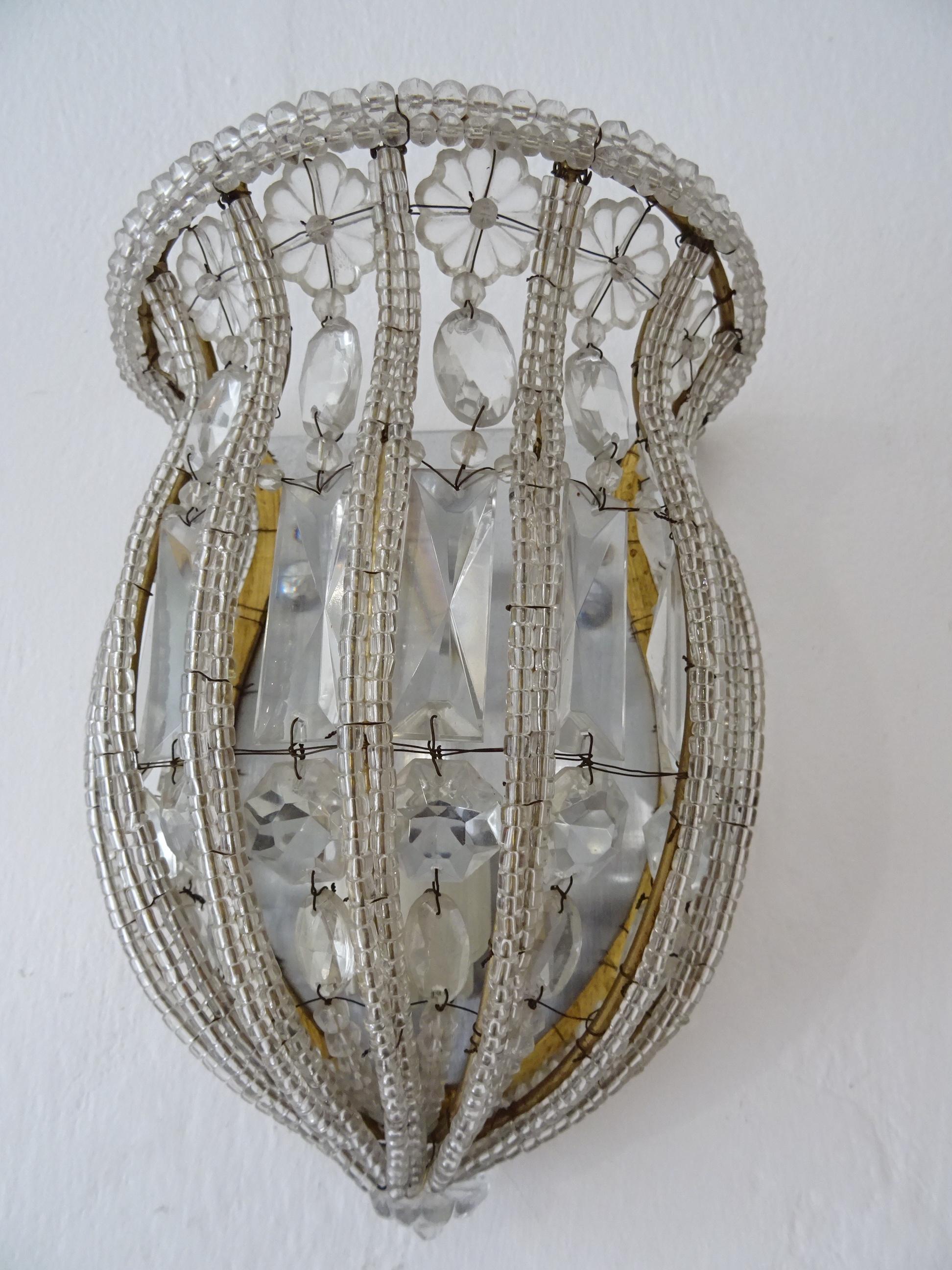 Mid-20th Century Maison Baguès Crystal Beaded Sconces Signed, circa 1930 For Sale