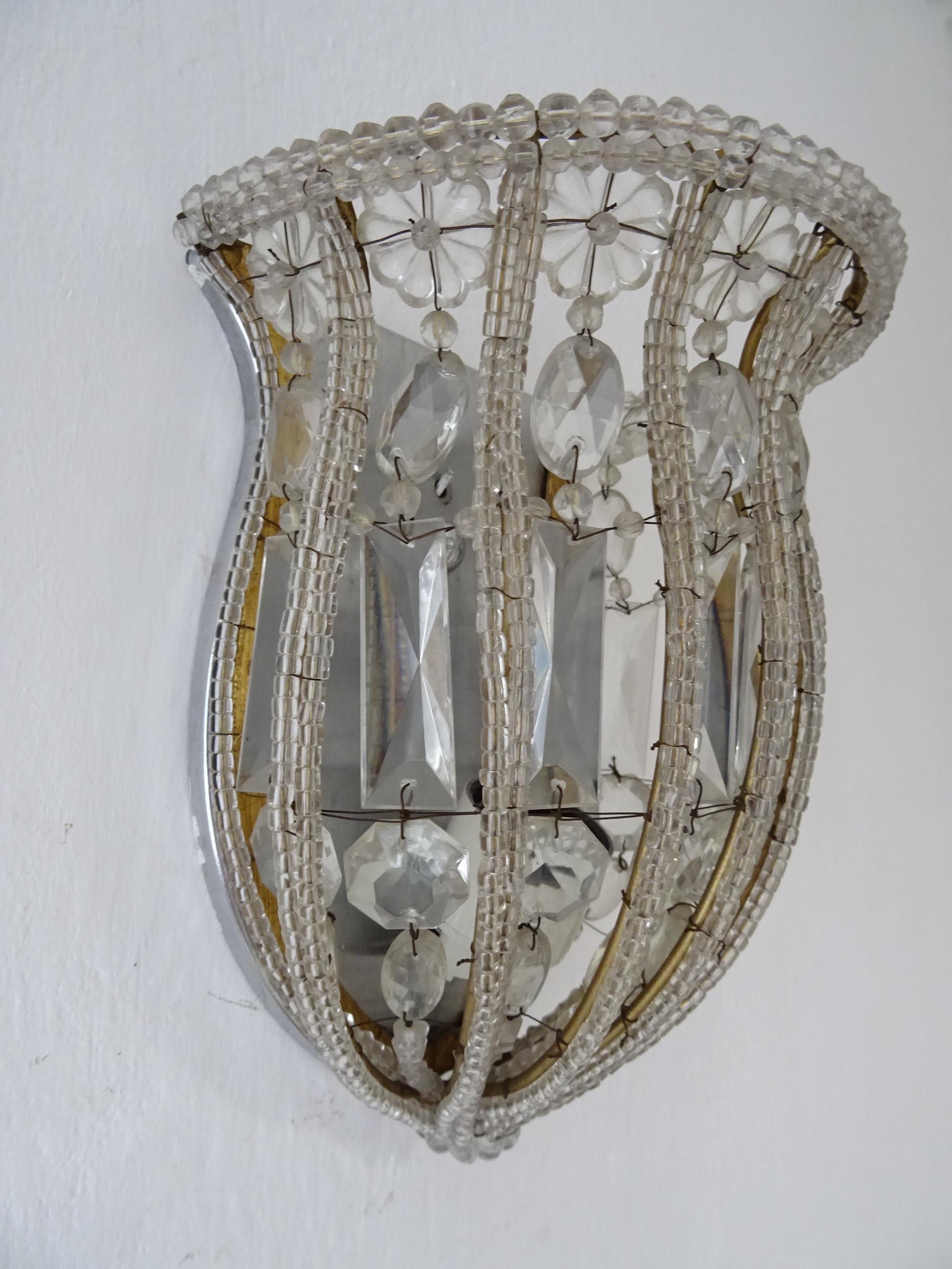 Maison Baguès Crystal Beaded Sconces Signed, circa 1930 For Sale 3