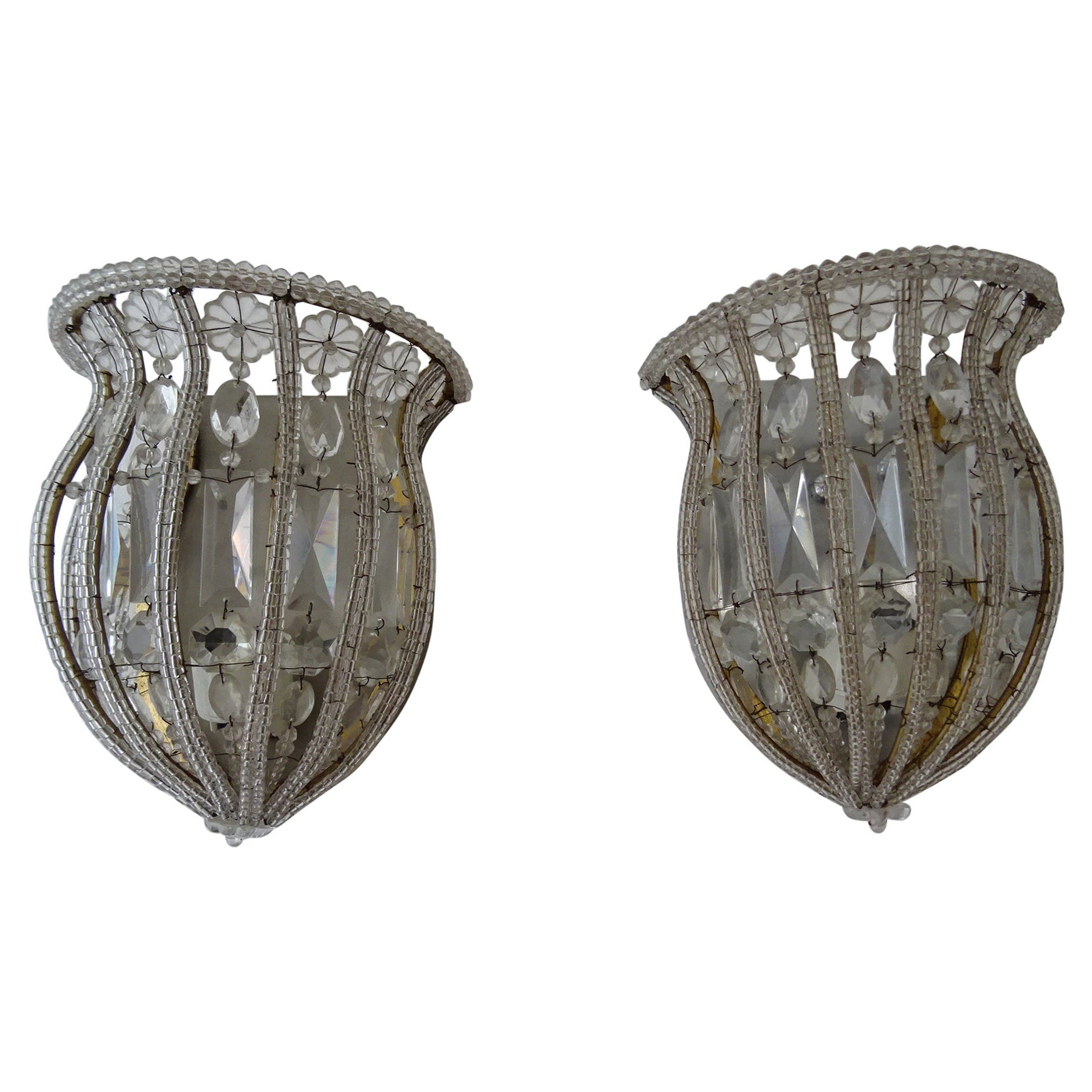 Maison Baguès Crystal Beaded Sconces Signed, circa 1930