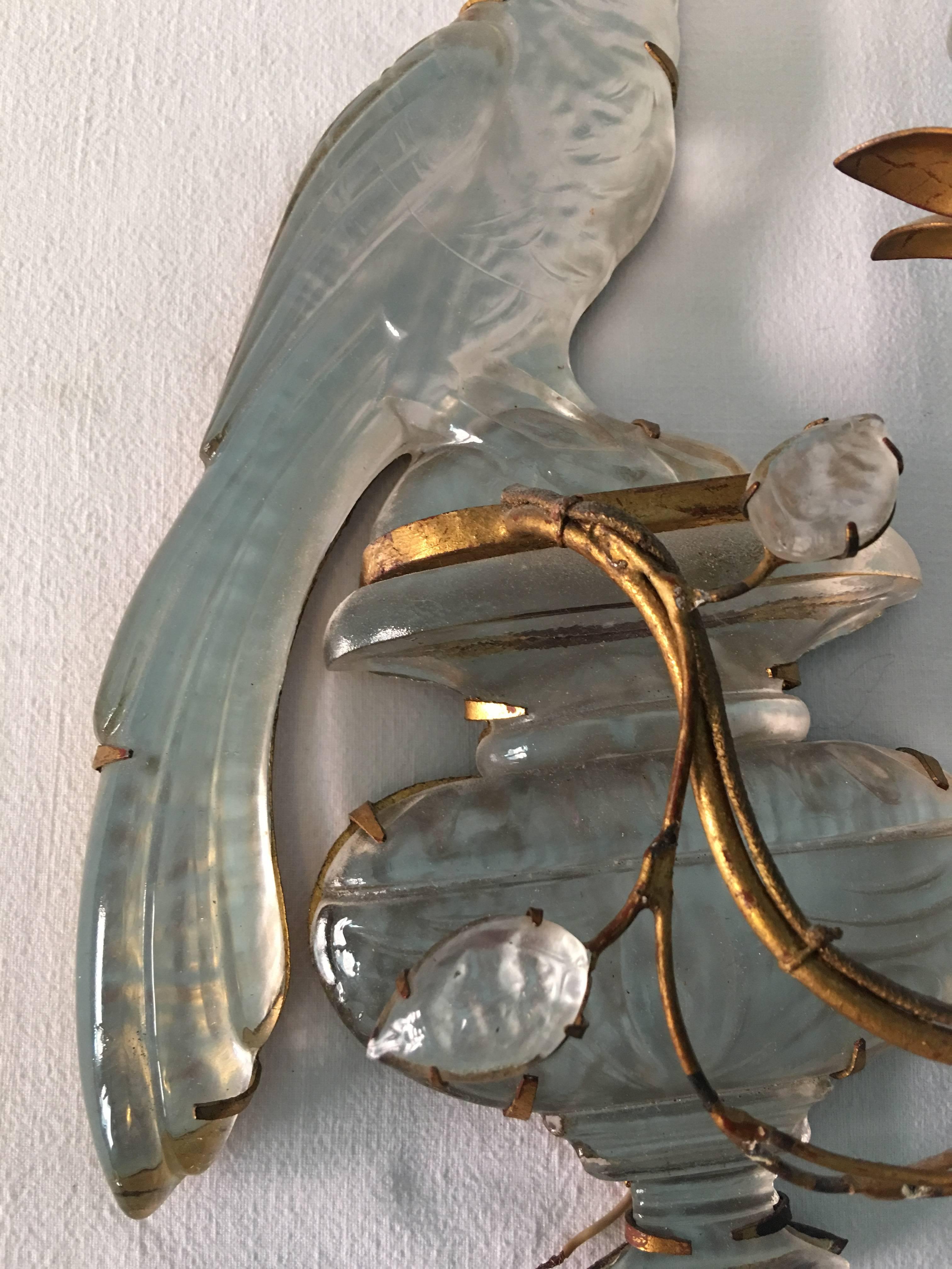 French Maison Baguès Crystal Bird Leave Single Sconce