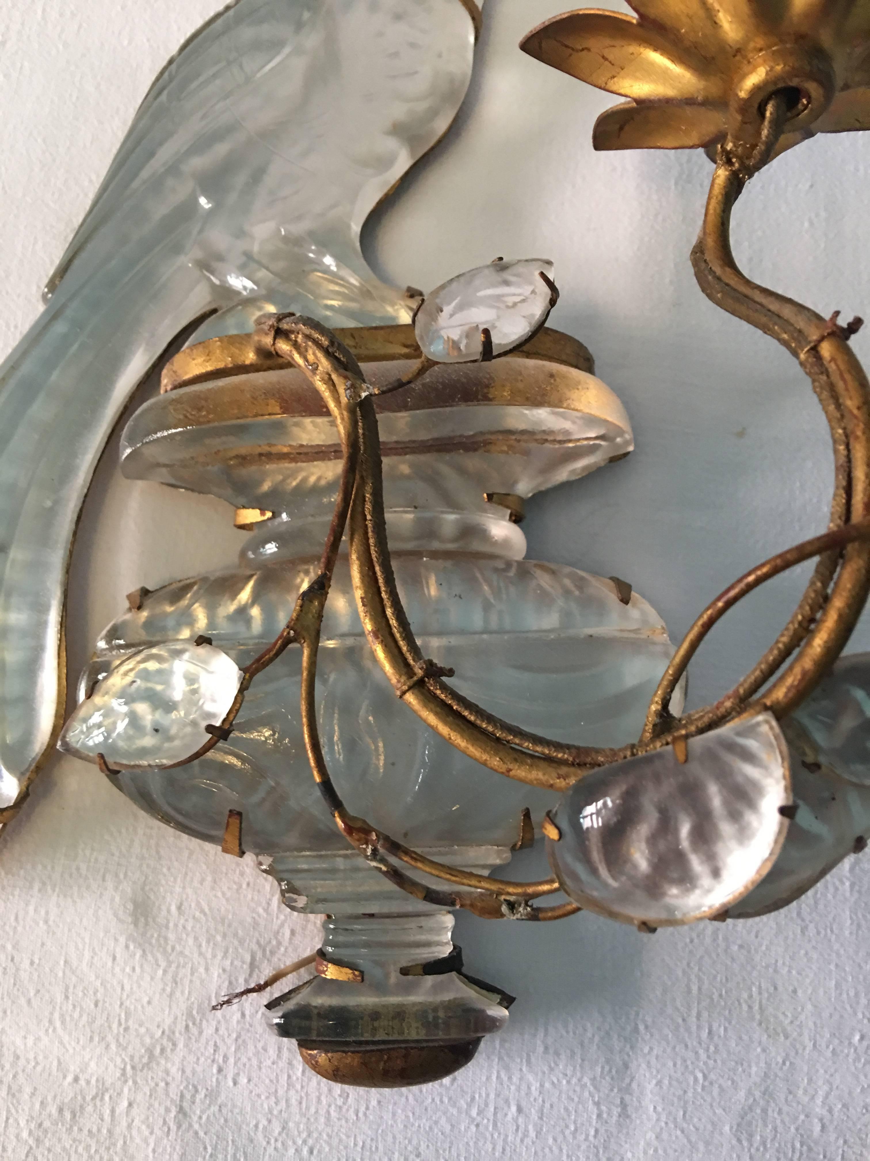 Maison Baguès Crystal Bird Leave Single Sconce In Good Condition In Frisco, TX