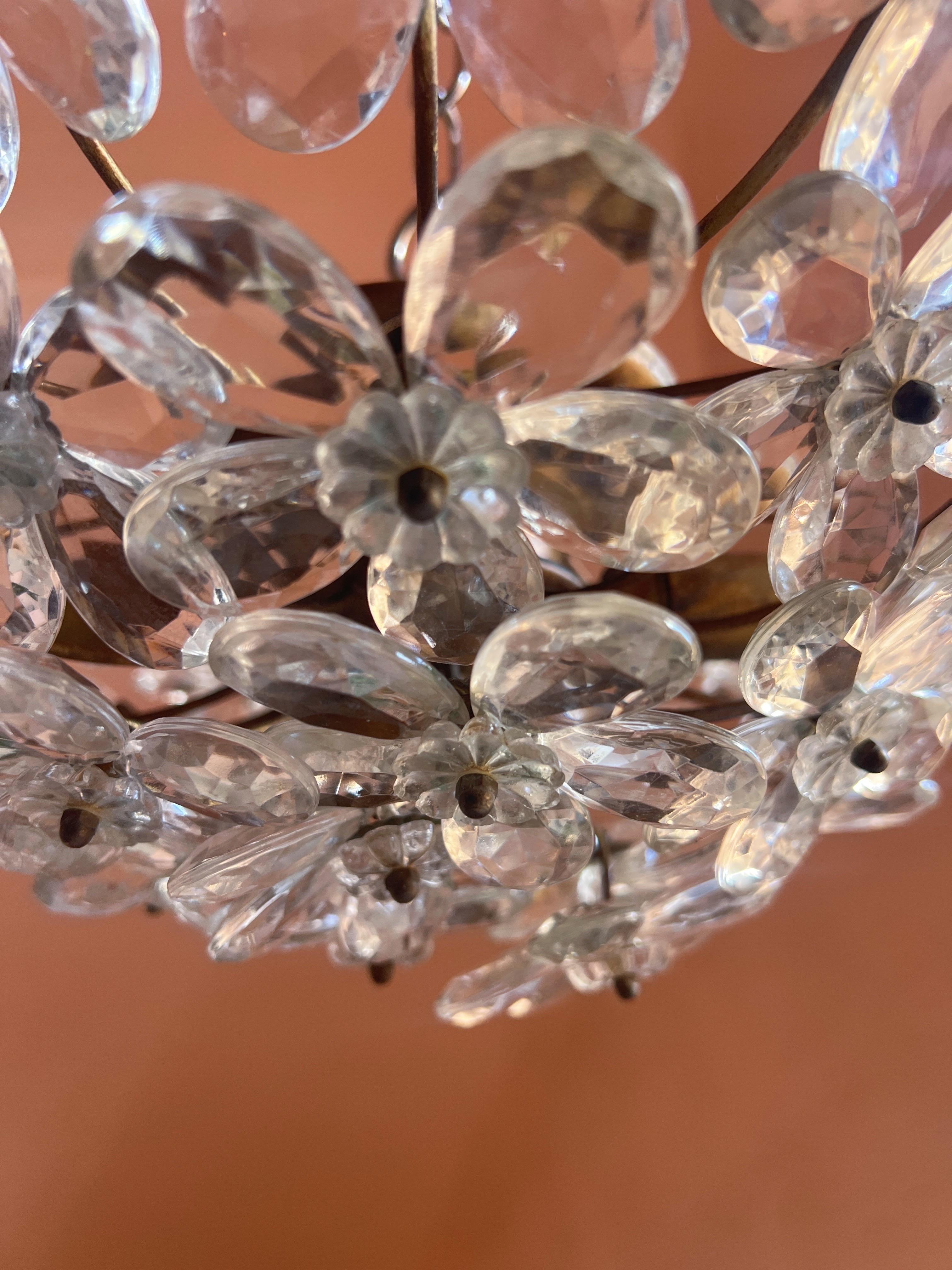 Italian Maison Baguès Crystal Ceiling Flush Mount, France 1940s For Sale