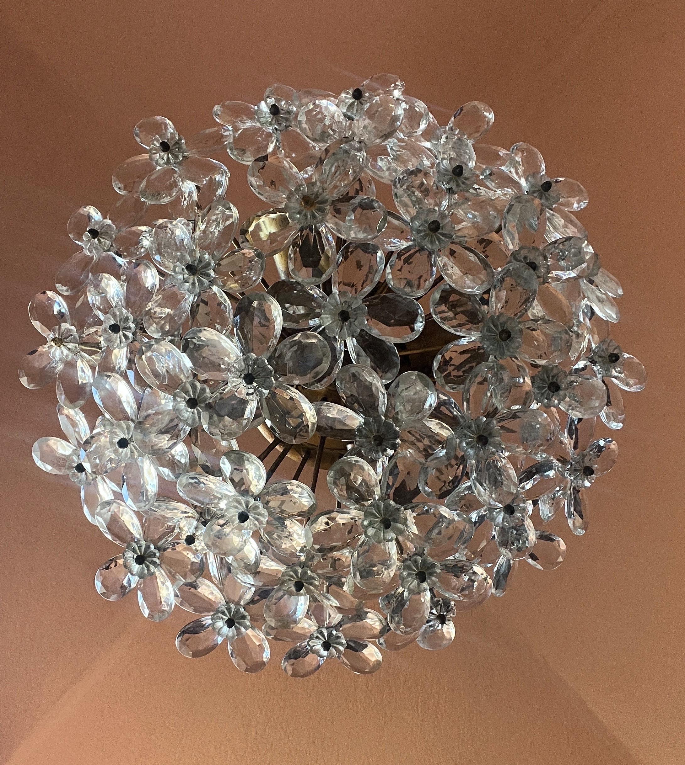 20th Century Maison Baguès Crystal Ceiling Flush Mount, France 1940s For Sale