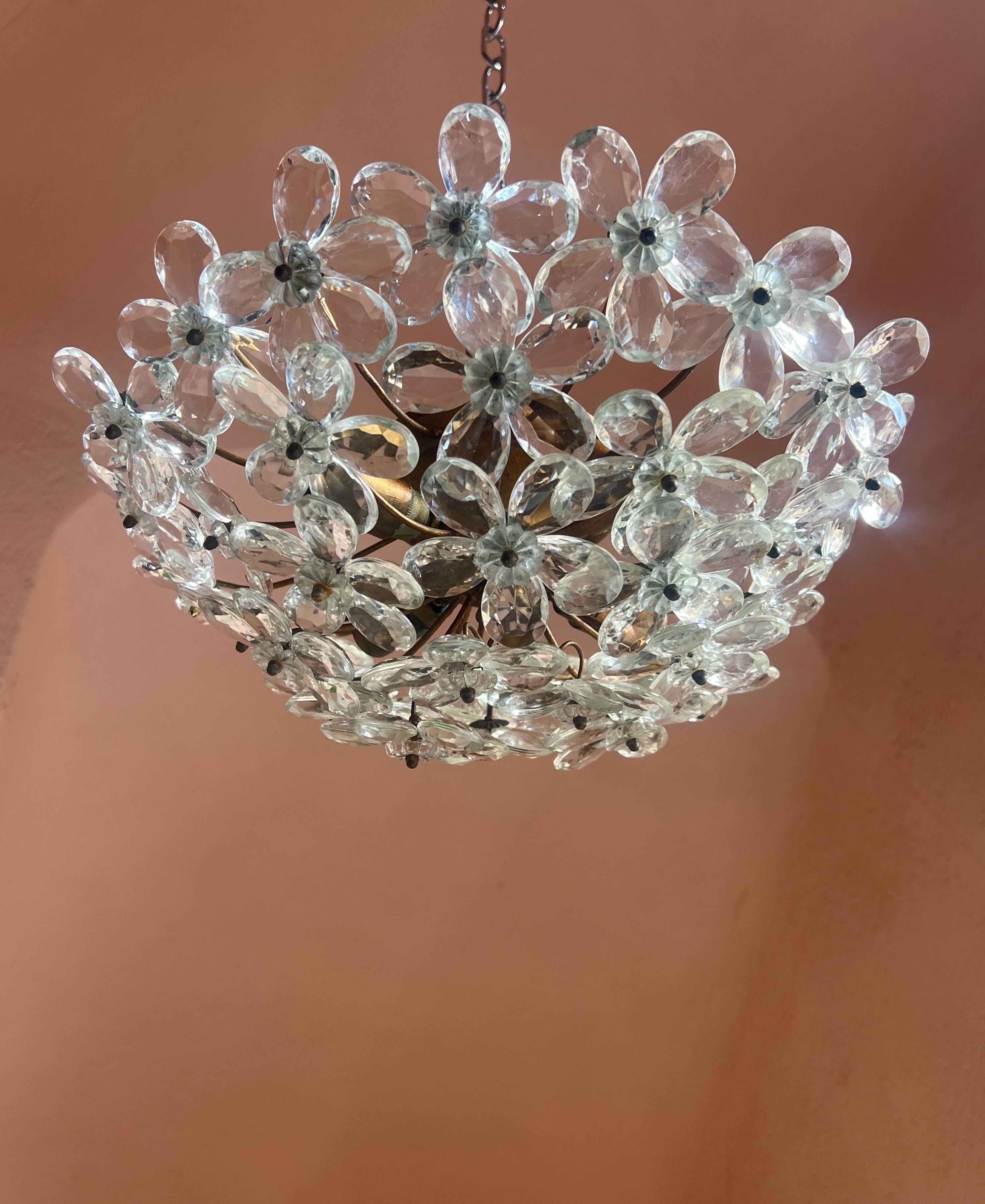 Maison Baguès Crystal Ceiling Flush Mount, France 1940s For Sale 1