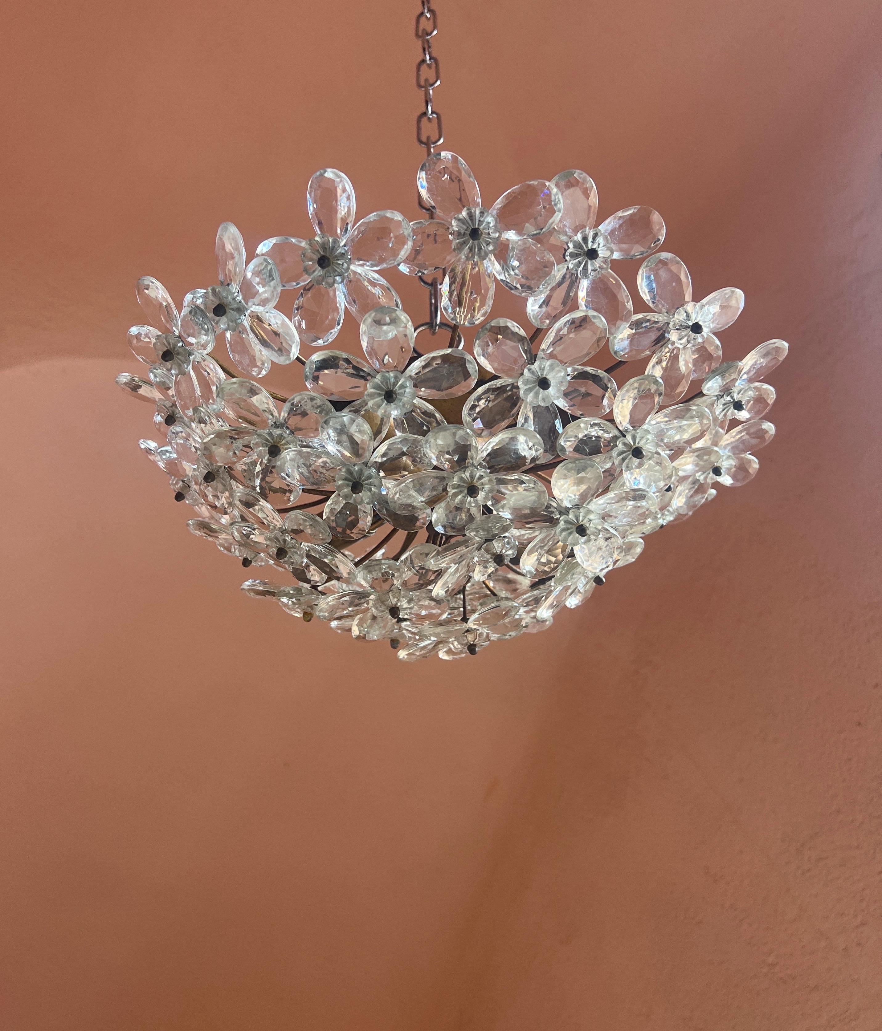Maison Baguès Crystal Ceiling Flush Mount, France 1940s For Sale 2