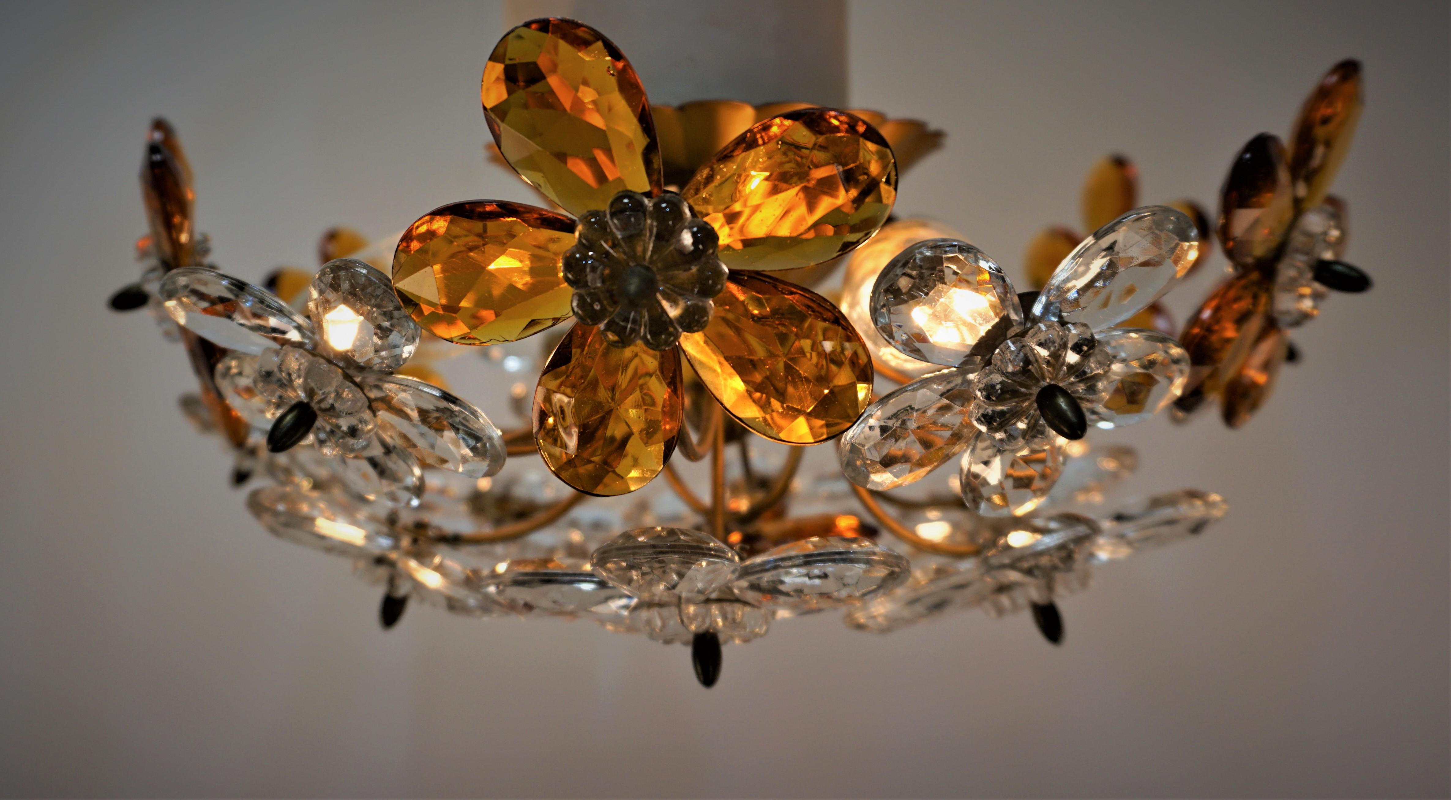 Mid-20th Century Maison Bagues Crystal Flush Mount Light   2 in stock For Sale