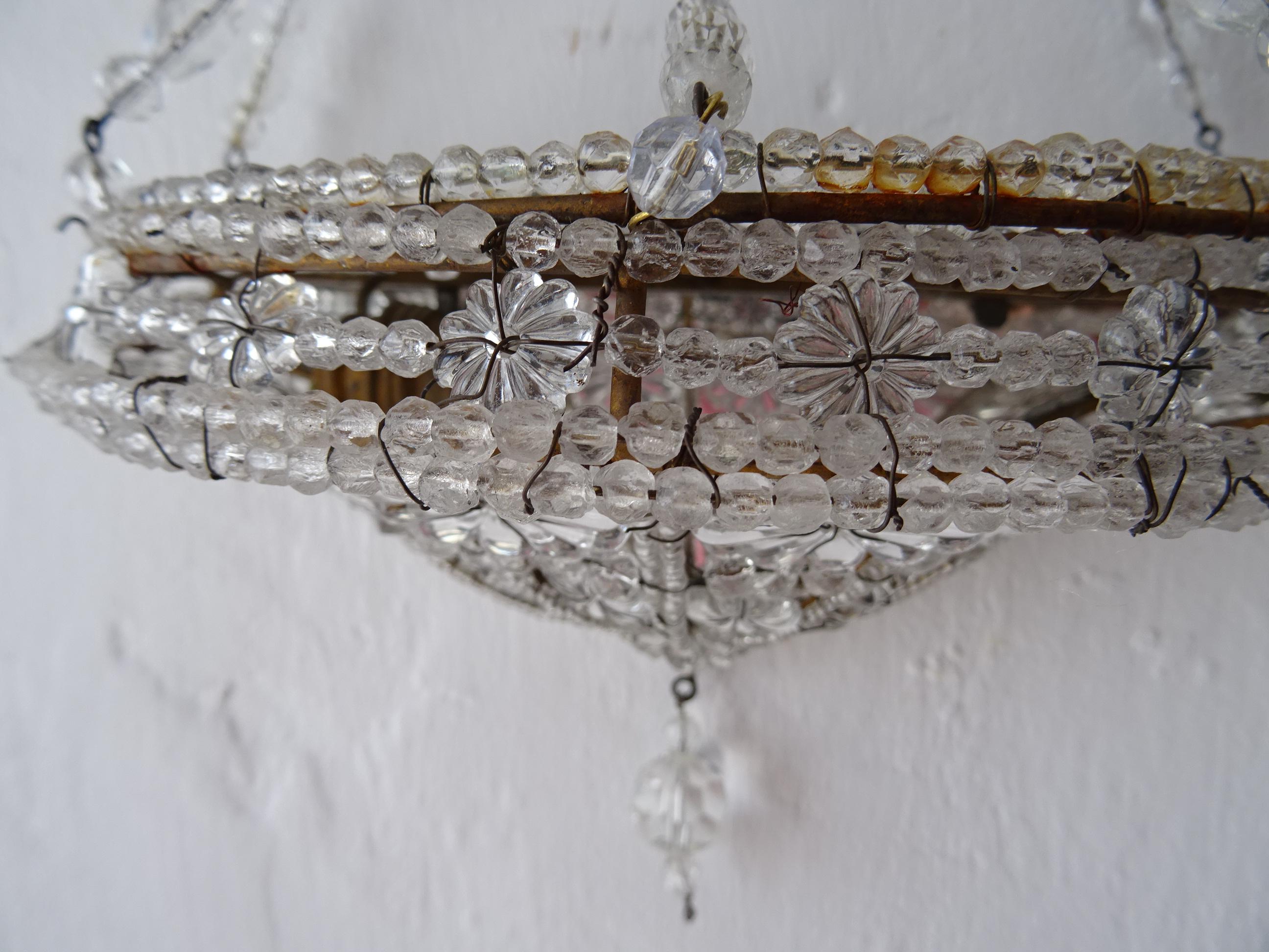 Maison Baguès Crystal Rare Bows Mirror Beaded Signed Sconces, circa 1920 4