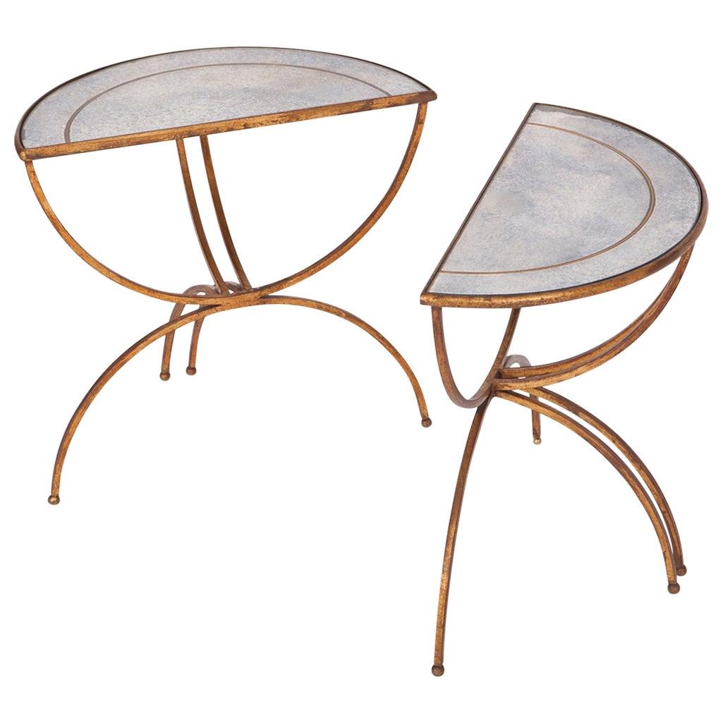 Maison Baguès Demilune Sidetables with Mirrored Glass Tops