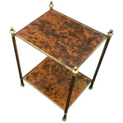 Maison Baguès, Eglomised Side Table in Brass and Glass