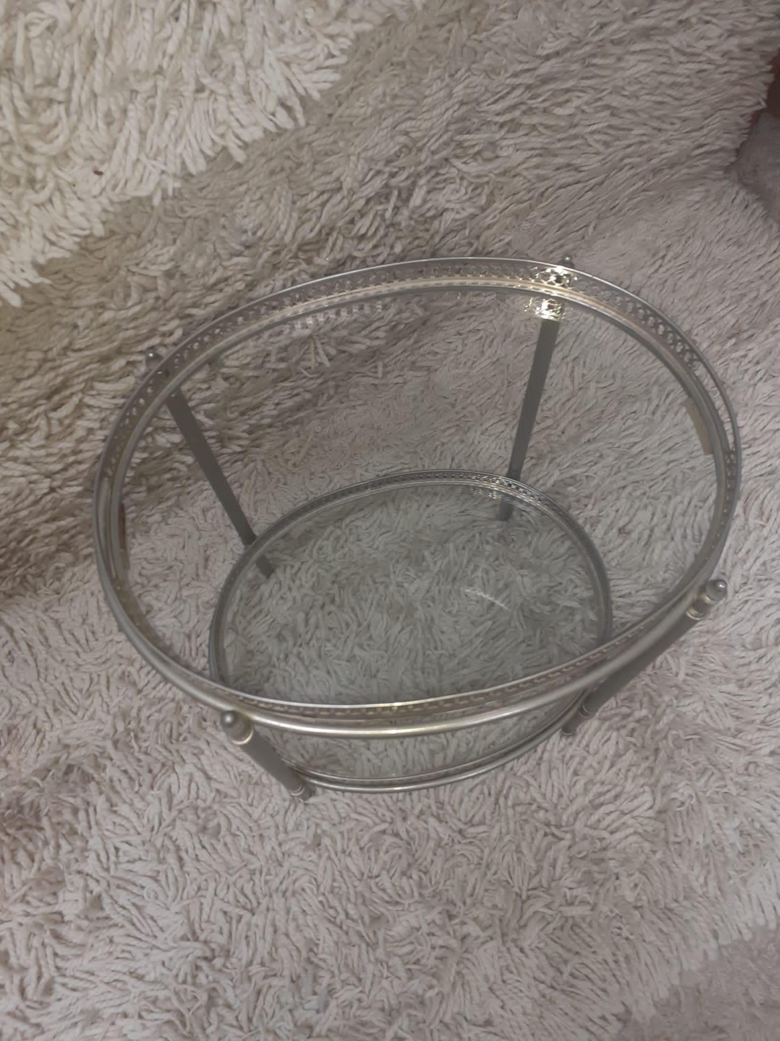 Maison Baguès, Elegant Pair of Side Tables in Silver Metal circa 1960 For Sale 9