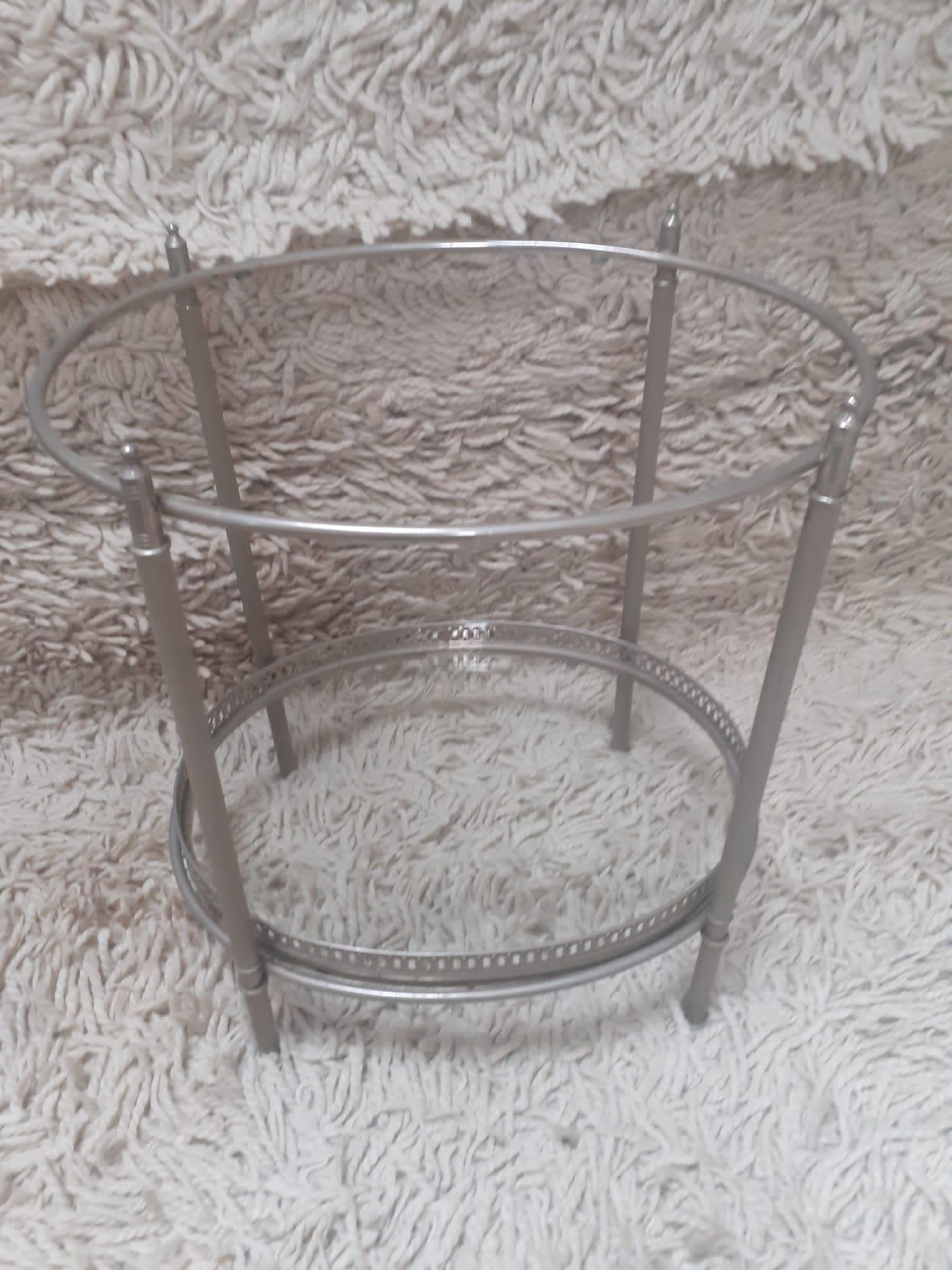 Maison Baguès, elegant pair of side tables in silver metal circa 1960.