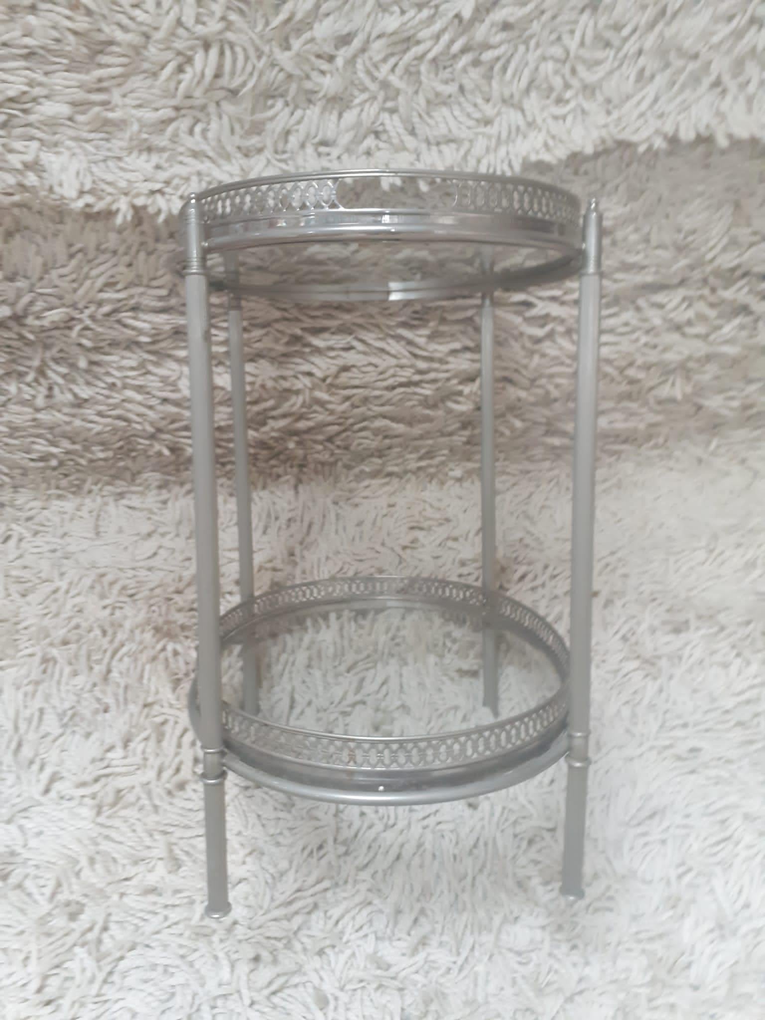 Mid-Century Modern Maison Baguès, Elegant Pair of Side Tables in Silver Metal circa 1960 For Sale