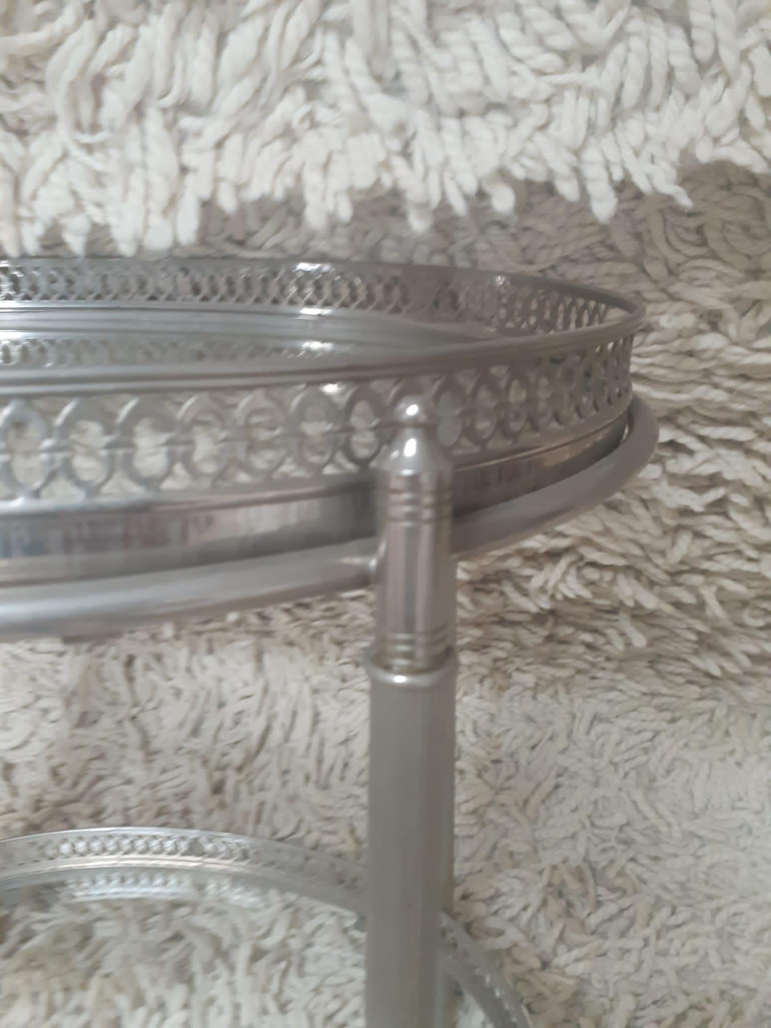 Silver Plate Maison Baguès, Elegant Pair of Side Tables in Silver Metal circa 1960 For Sale