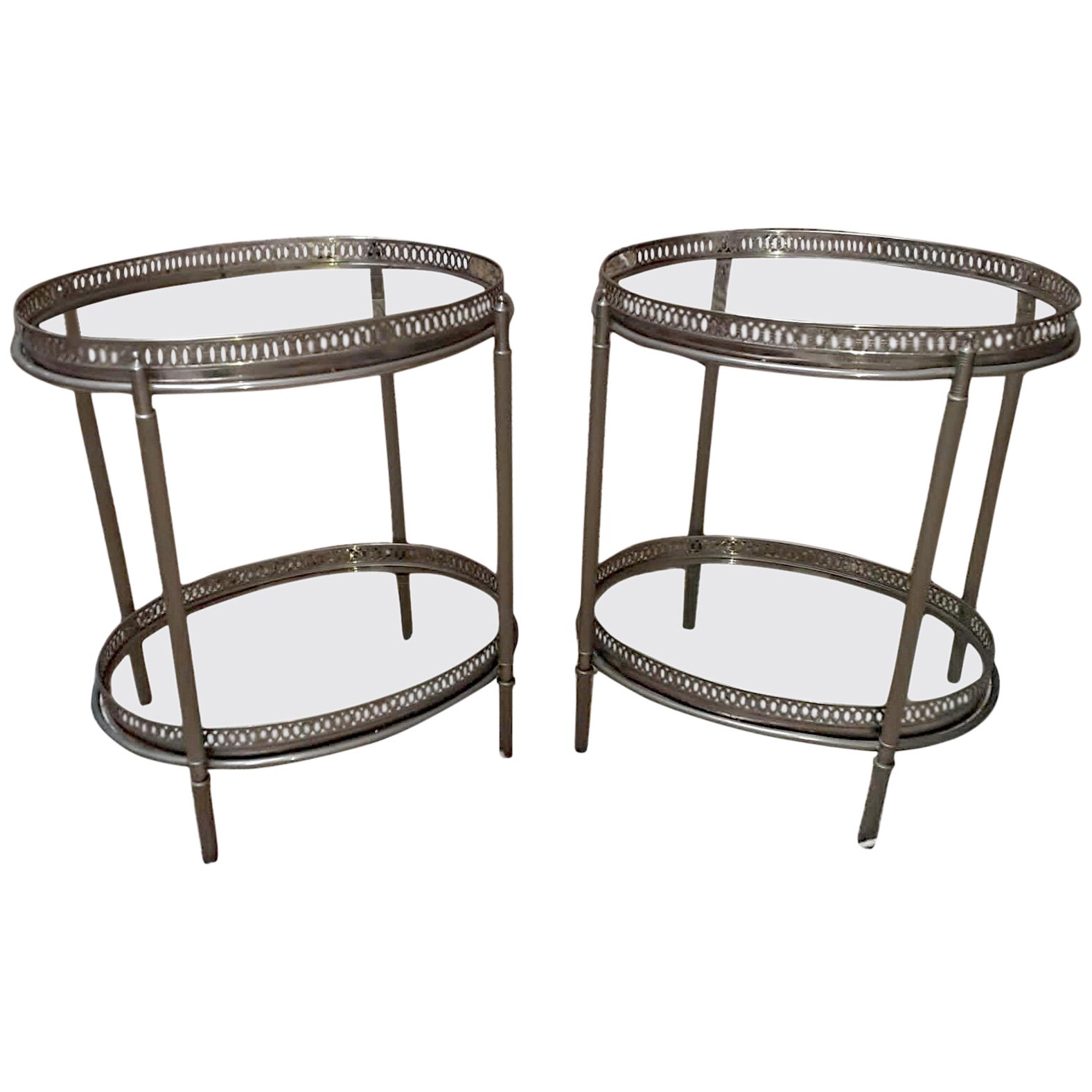 Maison Baguès, Elegant Pair of Side Tables in Silver Metal circa 1960