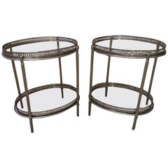 Maison Baguès, Elegant Pair of Side Tables in Silver Metal circa 1960