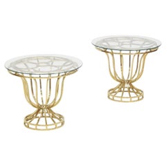 Maison Baguès élégante paire tables d'appoint néoclassique en métal circa 1970