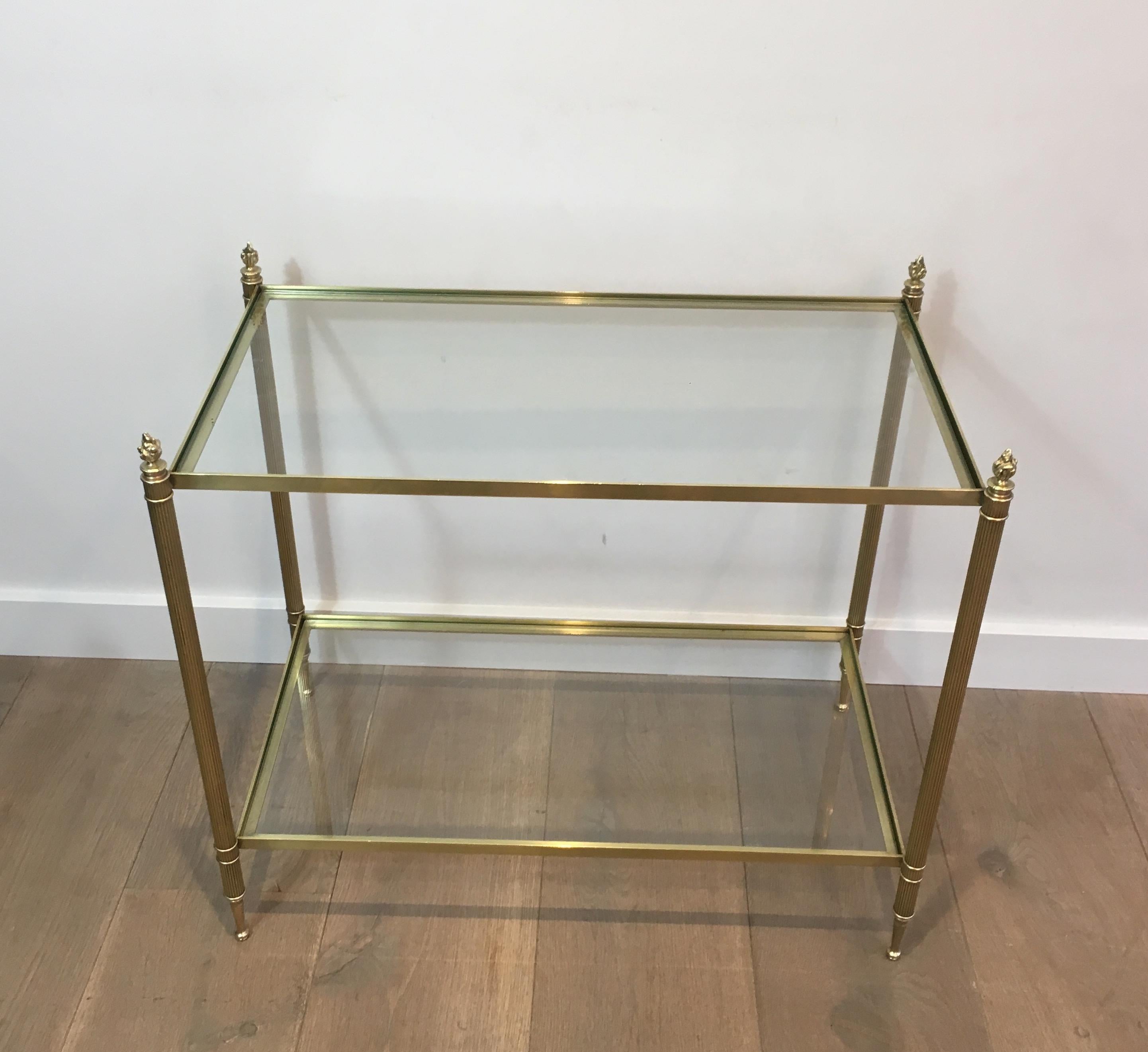 Maison Bagués, Faux Bamboo Bronze Side Table with Original Eglomised Mirror, Fre 2