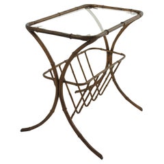 Maison Bagues Faux Bamboo Drinks Side Table with Magazine Rack in Gilt Iron
