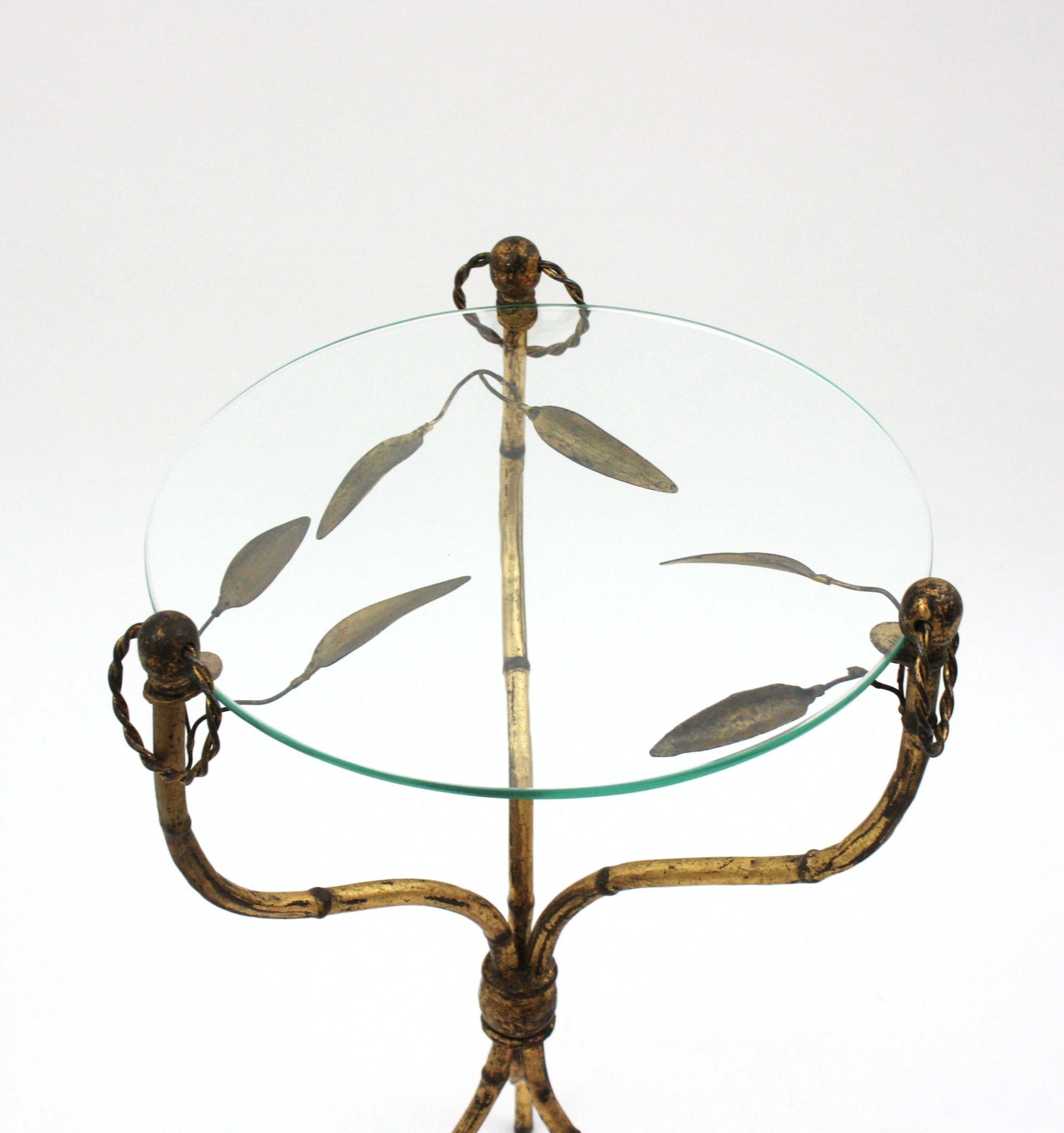 Maison Bagues Faux Bamboo Gilt Iron Gueridon Side Table or Drinks Table In Good Condition In Barcelona, ES