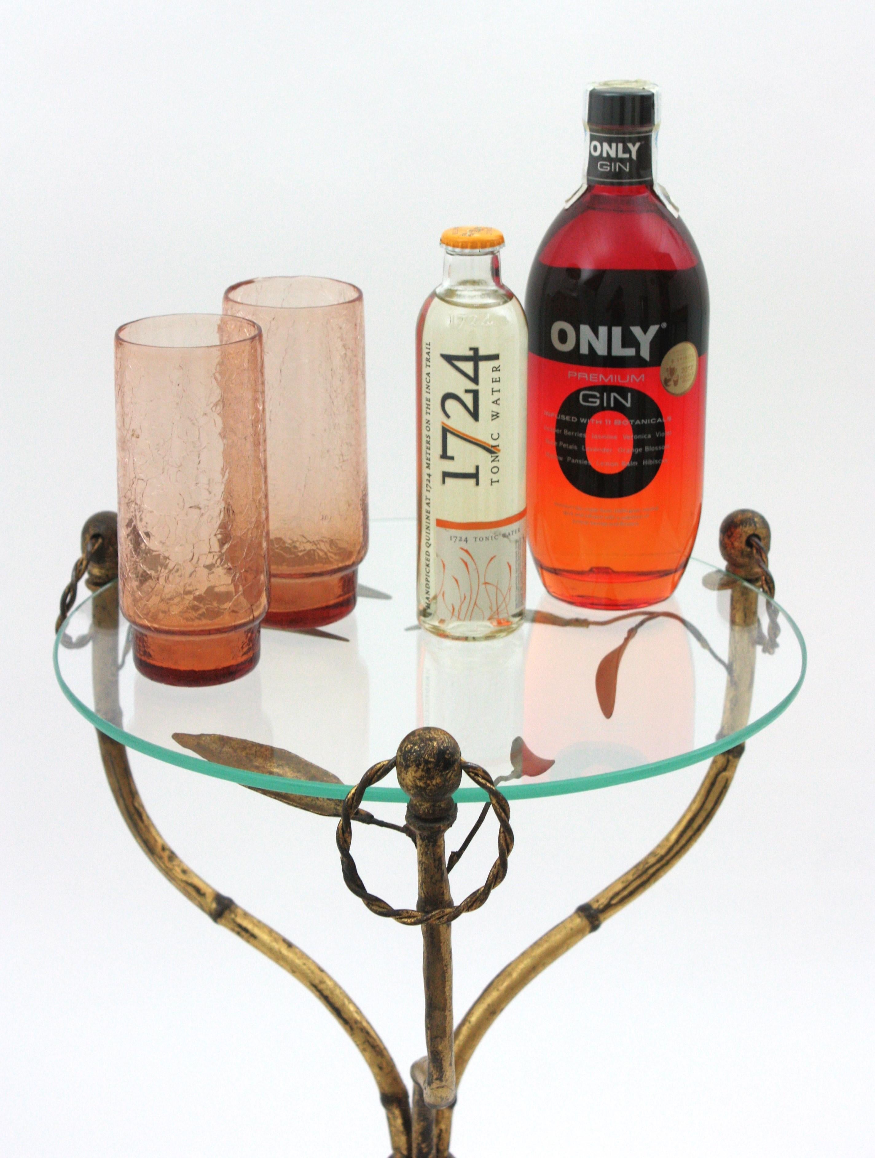 20th Century Maison Bagues Faux Bamboo Gilt Iron Gueridon Side Table or Drinks Table For Sale