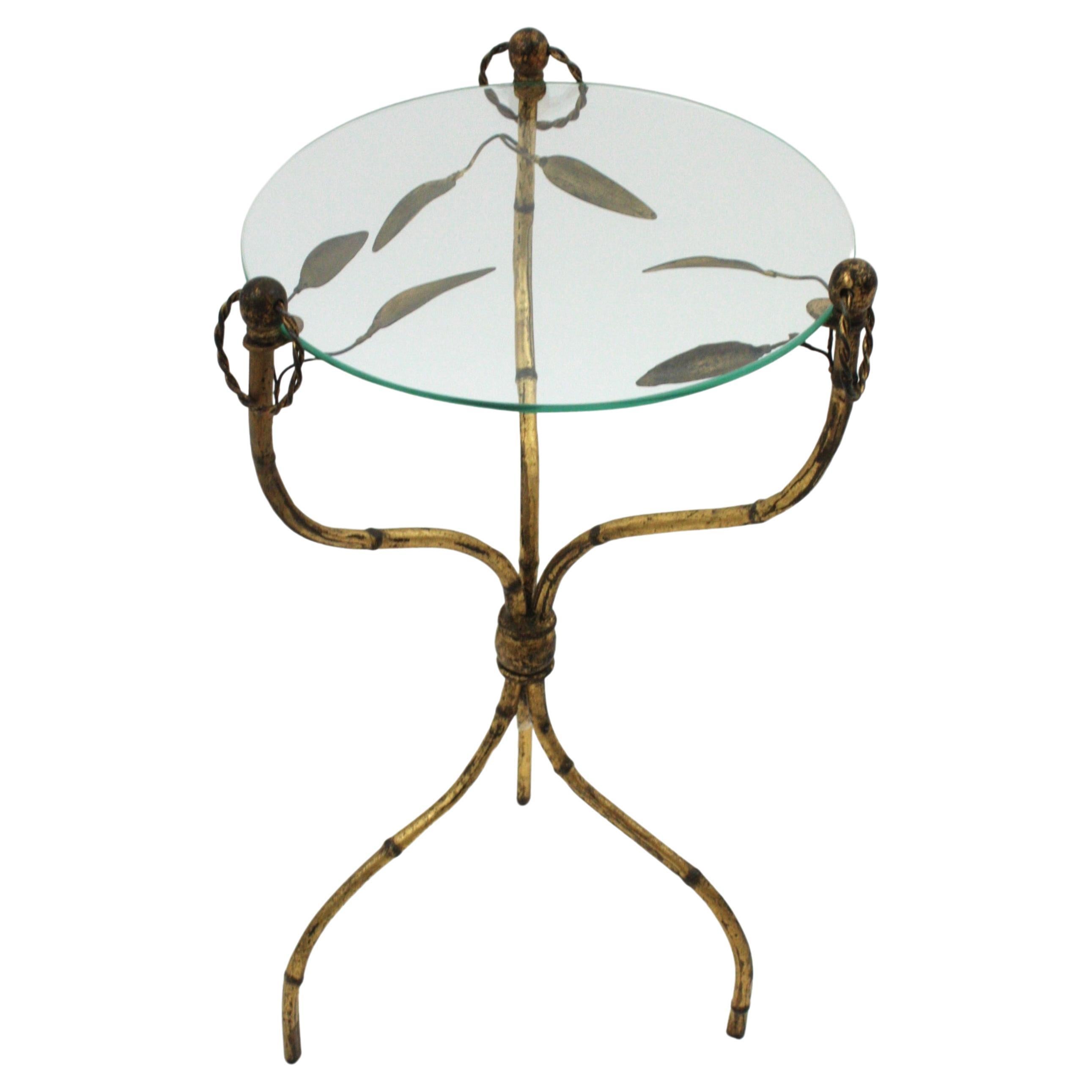Maison Bagues Faux Bamboo Gilt Iron Gueridon Side Table or Drinks Table For Sale