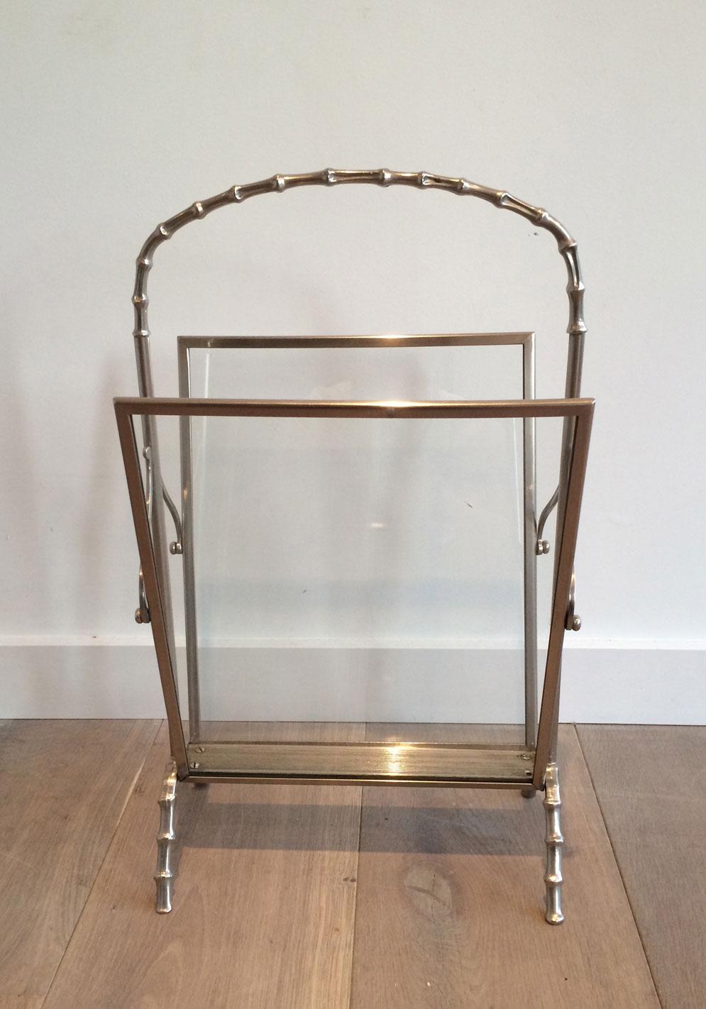 Neoclassical Maison Bagués Faux-Bamboo Silvered Bronze Magazine Rack