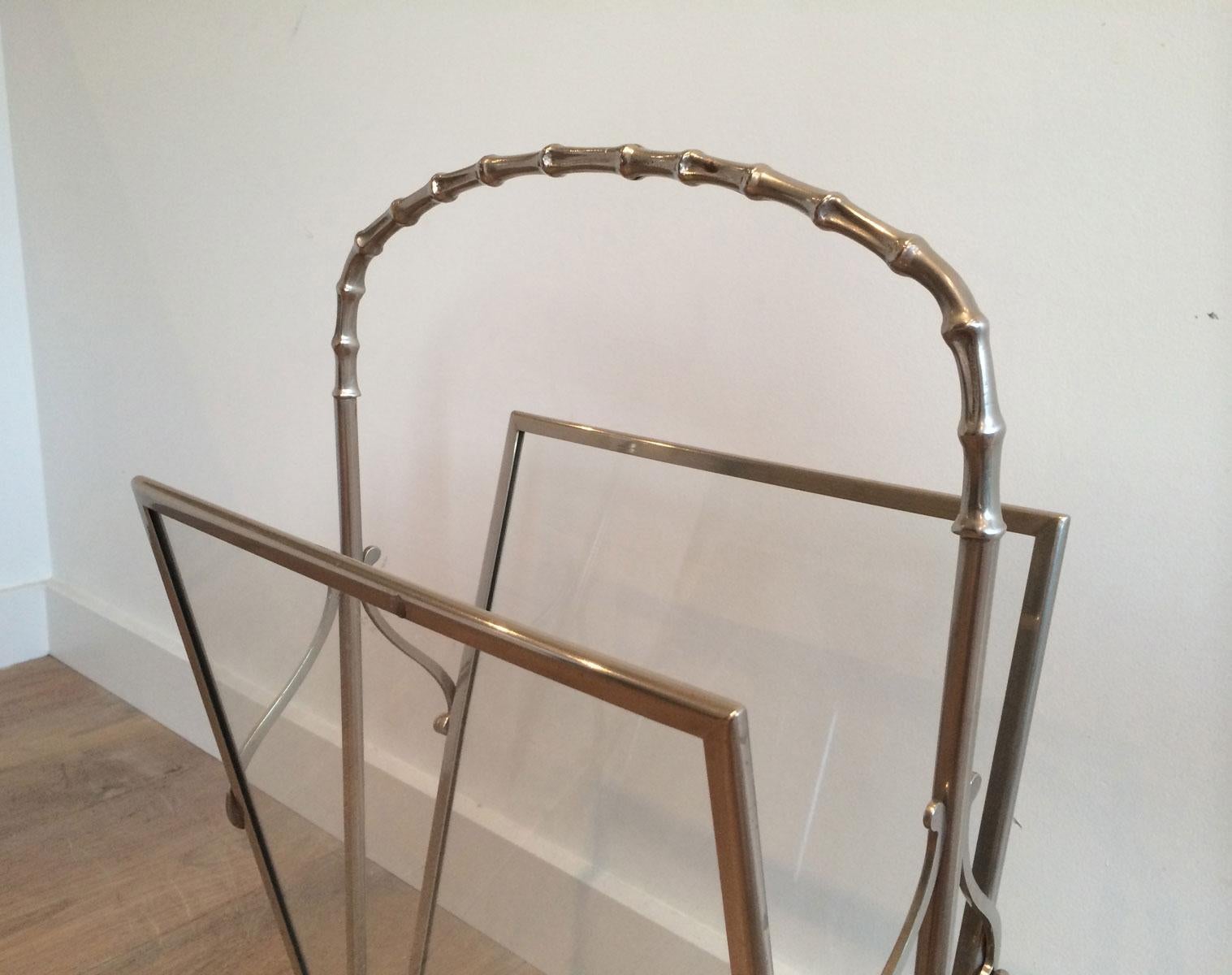 Mid-20th Century Maison Baguès Faux-Bamboo Silvered Bronze Magazine Rack, French