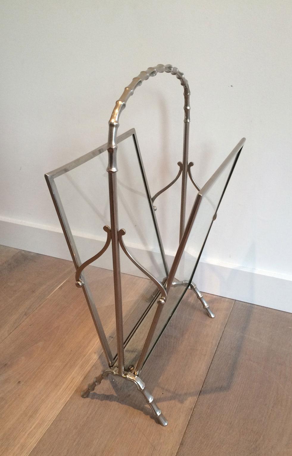 Maison Baguès Faux-Bamboo Silvered Bronze Magazine Rack, French 1