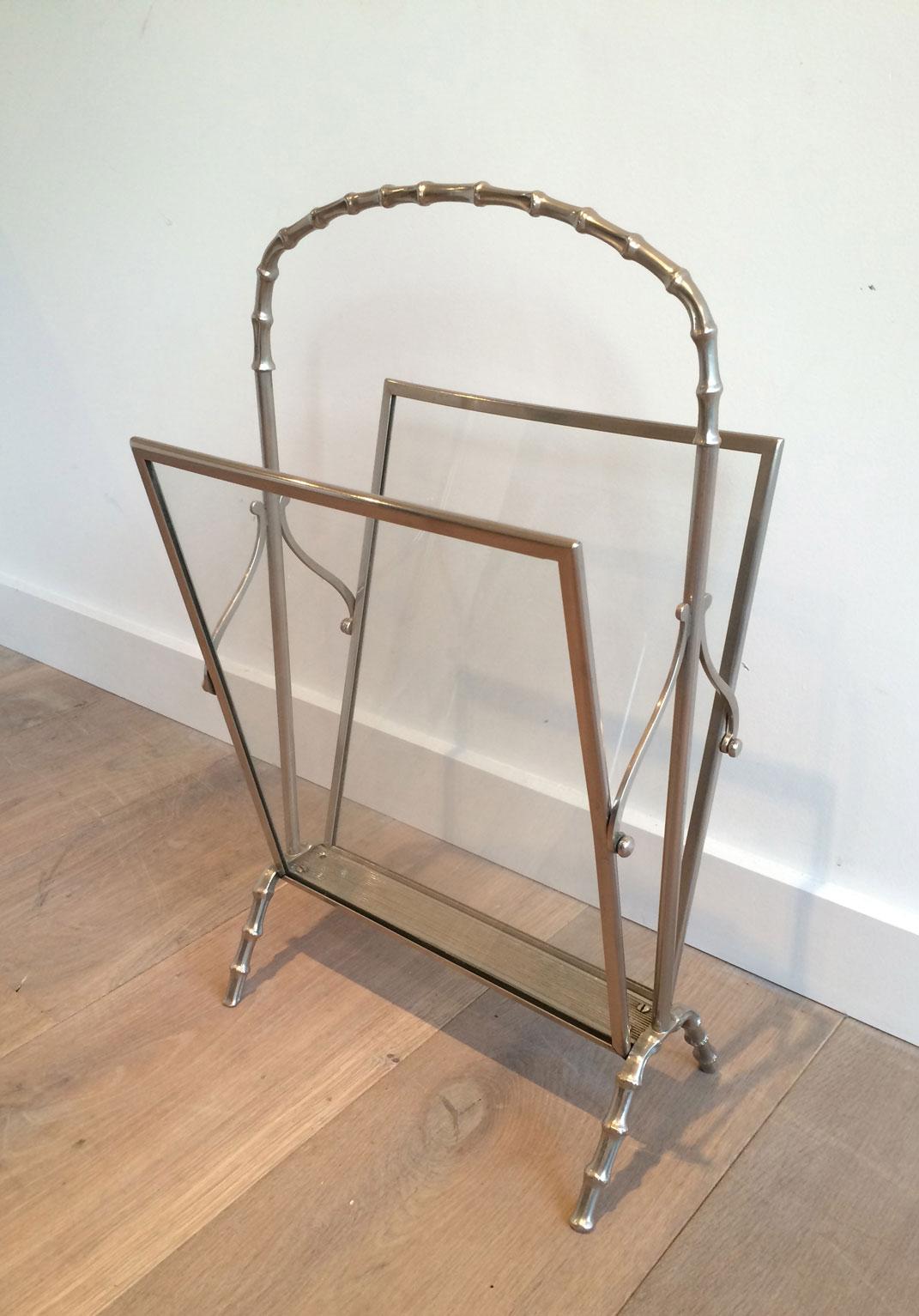 Maison Baguès Faux-Bamboo Silvered Bronze Magazine Rack, French 2