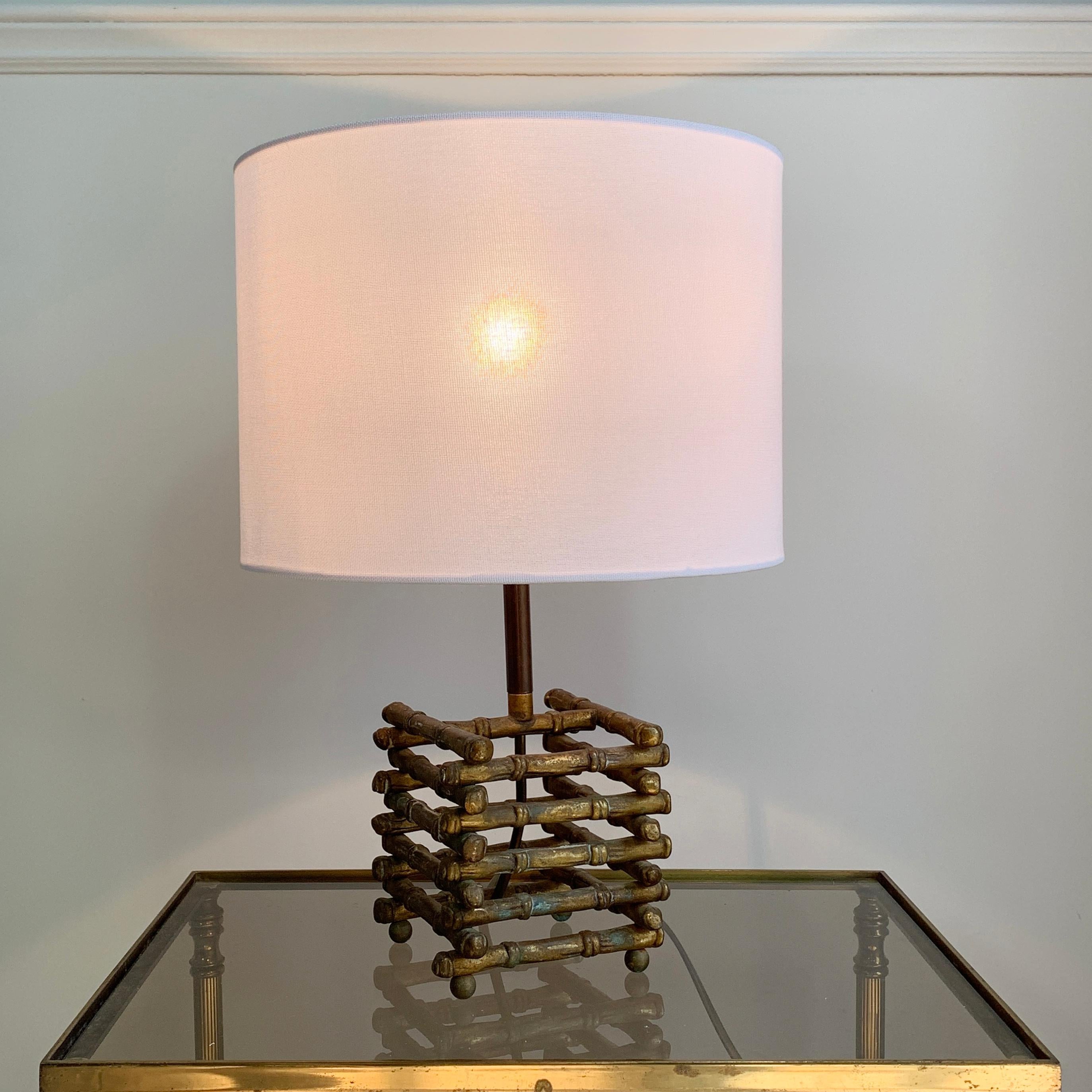 French Maison Baguès Faux Bamboo Table Lamp, 1950's