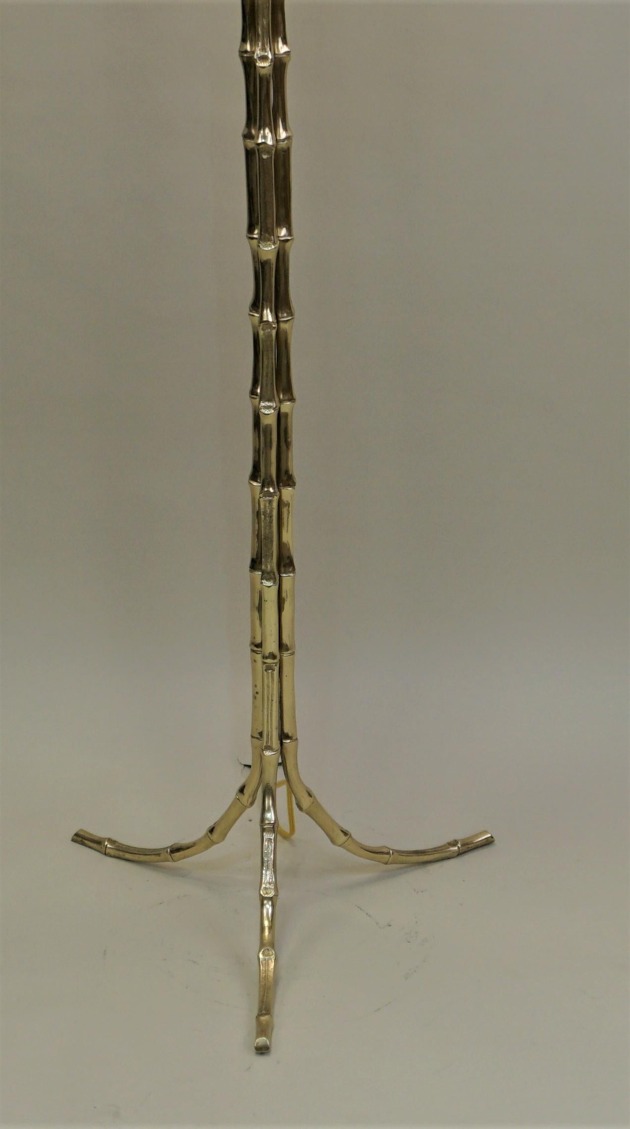 French Maison Baguès Faux Bamboo Tripod Floor Lamp in Bronze, France, 1950s