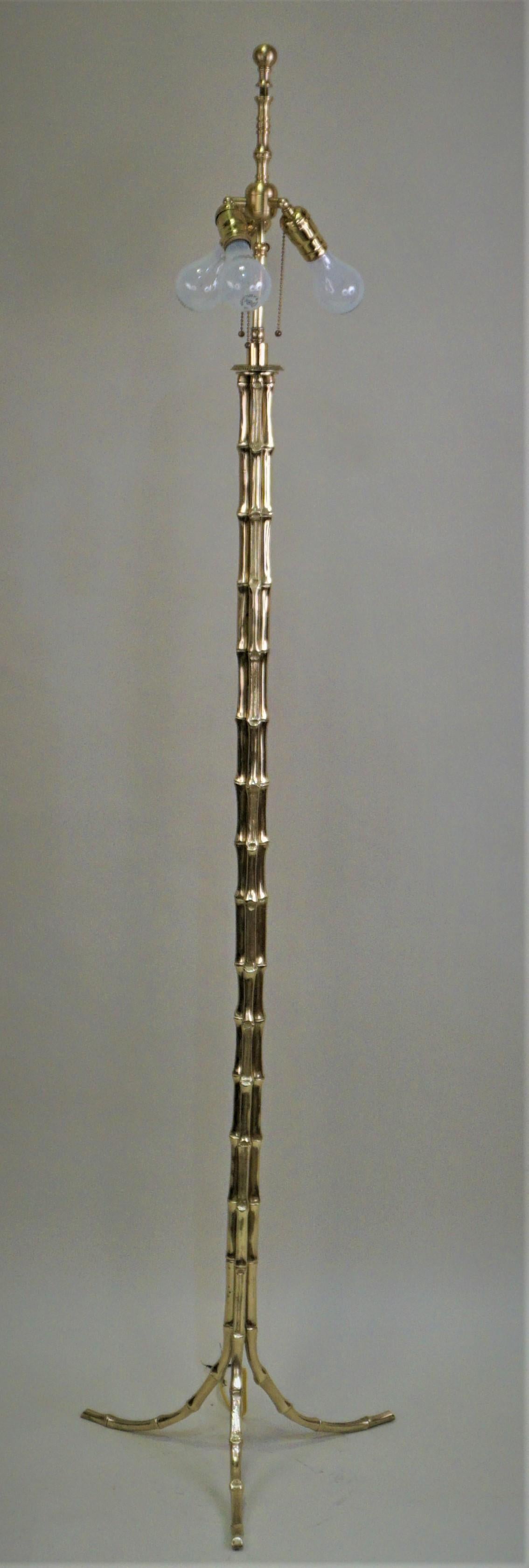 Mid-20th Century Maison Baguès Faux Bamboo Tripod Floor Lamp in Bronze, France, 1950s