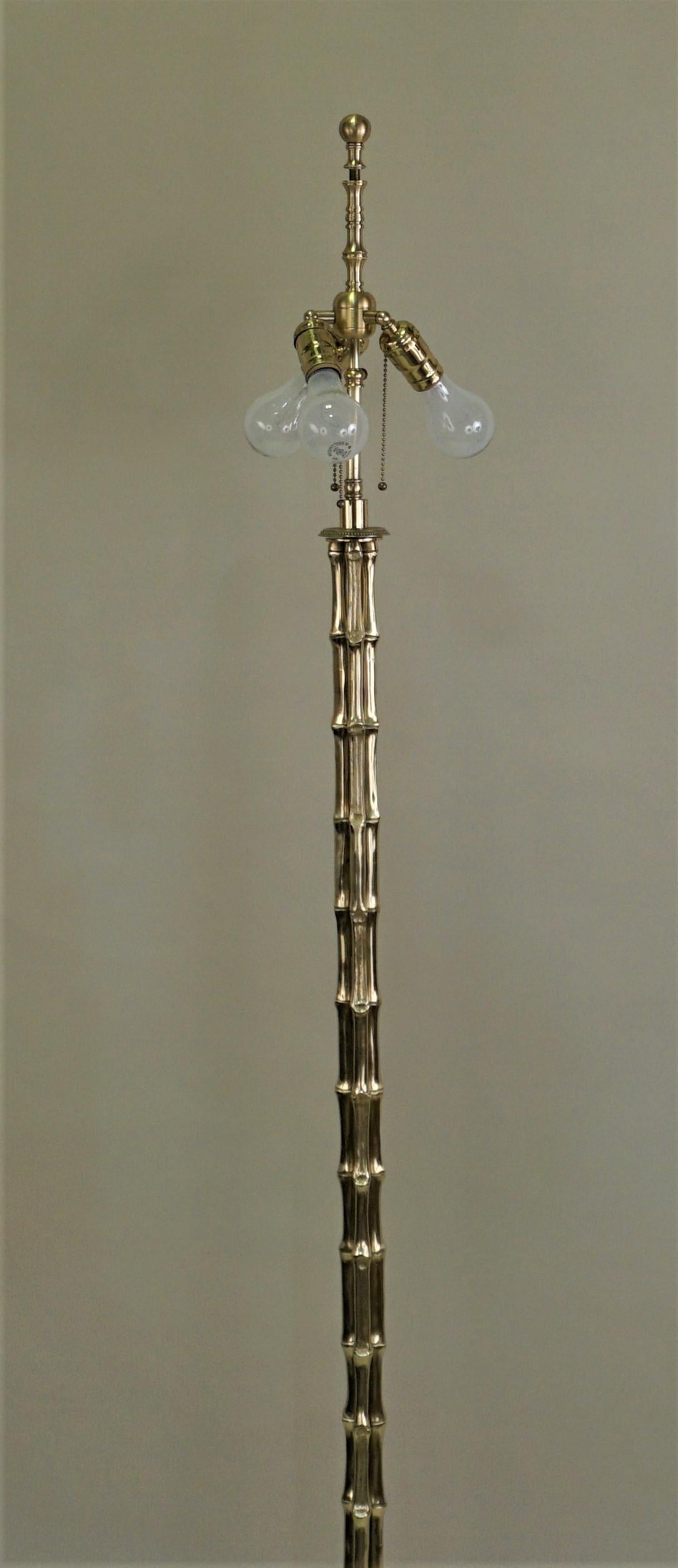 Maison Baguès Faux Bamboo Tripod Floor Lamp in Bronze, France, 1950s 1