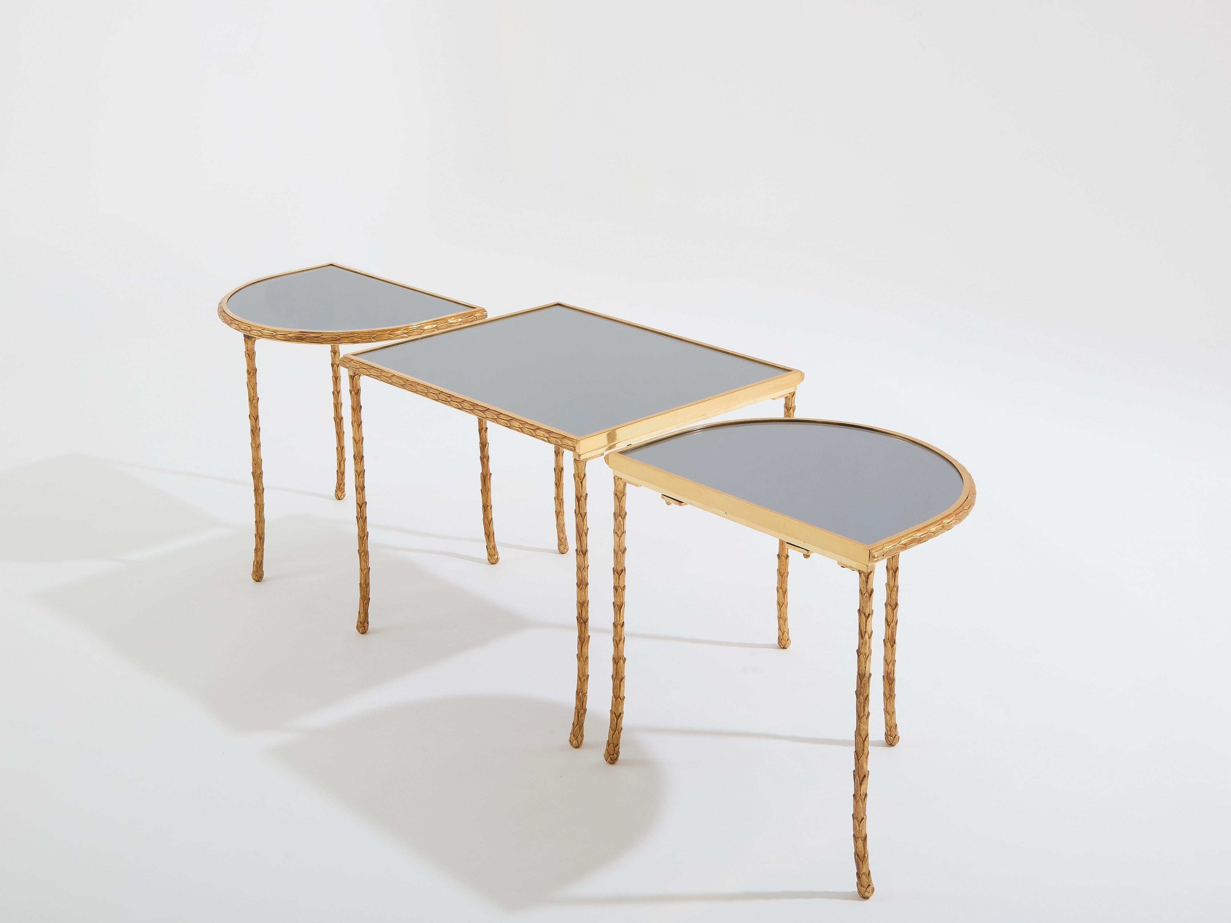 Tavoli in bronzo dorato e specchio Maison Baguès 1950s in vendita 4