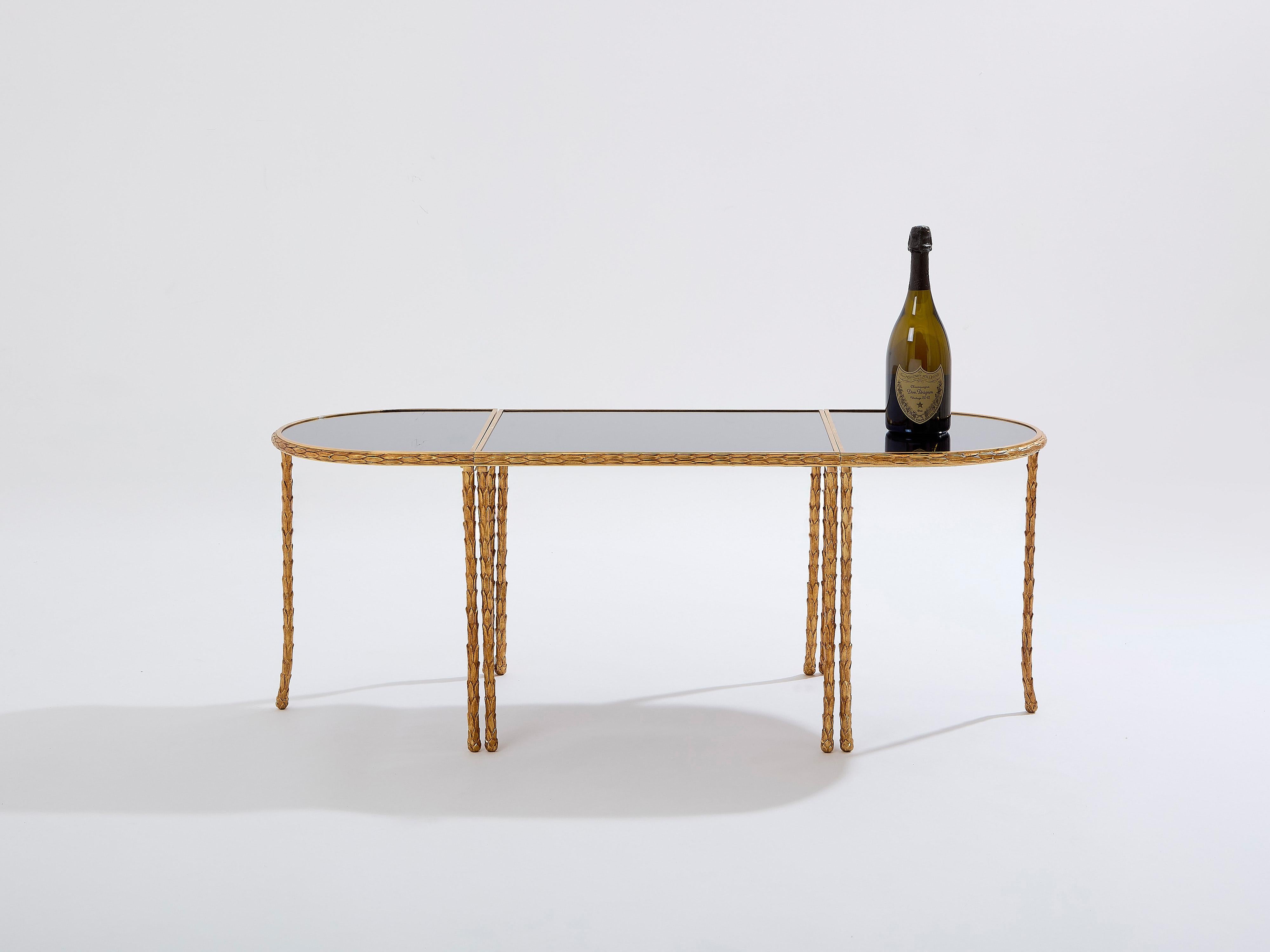 Tavoli in bronzo dorato e specchio Maison Baguès 1950s in vendita 5