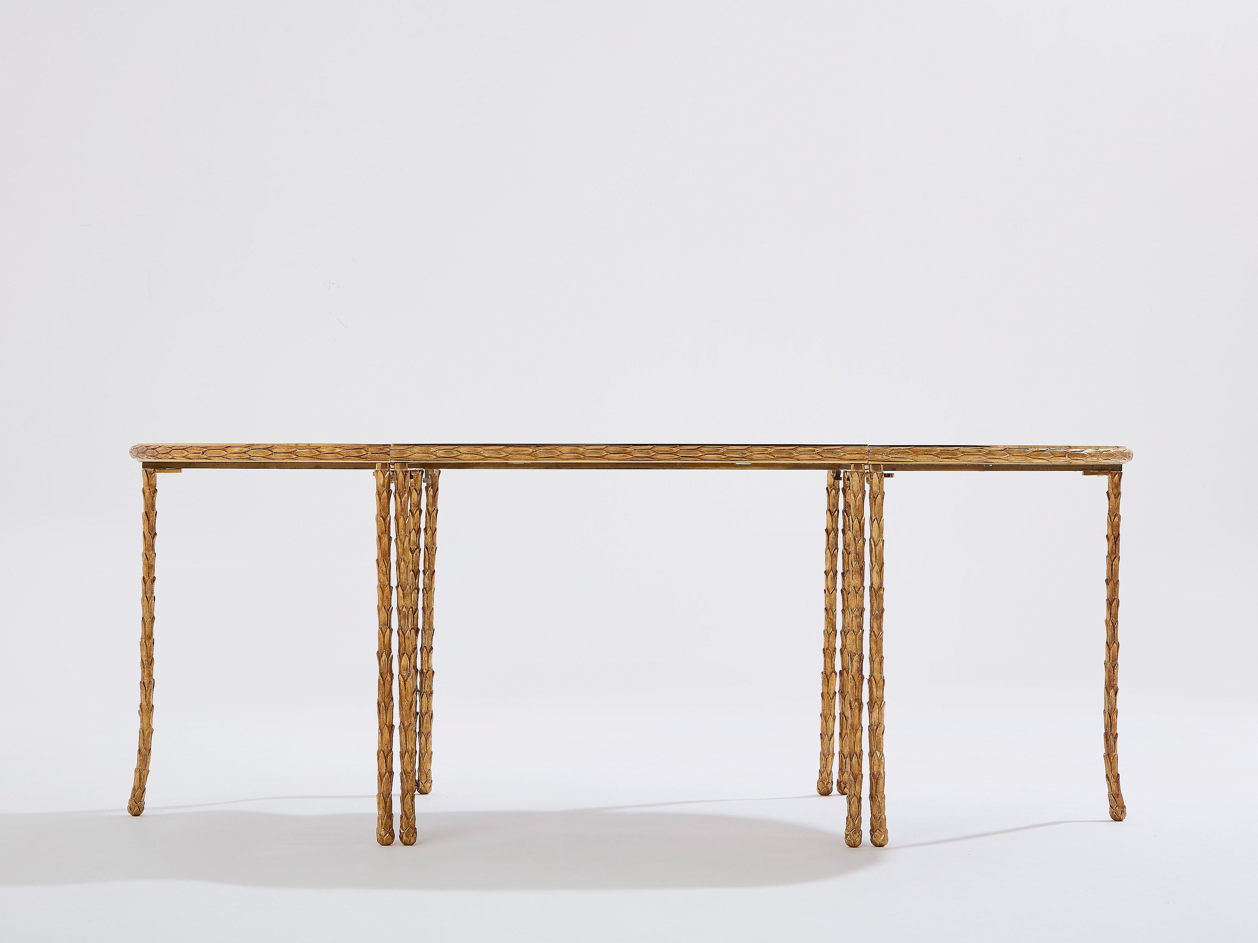 Tavoli in bronzo dorato e specchio Maison Baguès 1950s in vendita 6