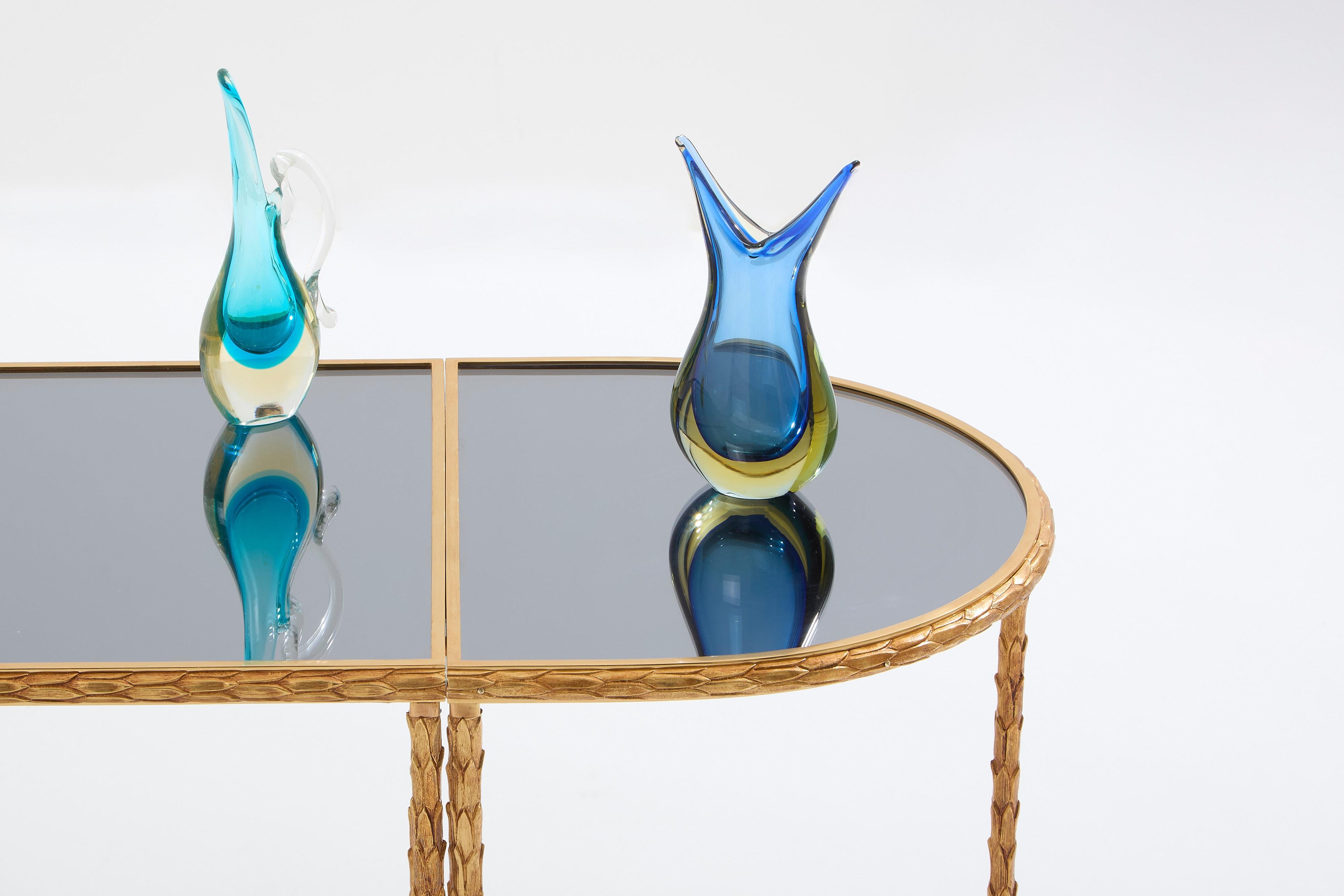 Tavoli in bronzo dorato e specchio Maison Baguès 1950s in vendita 7
