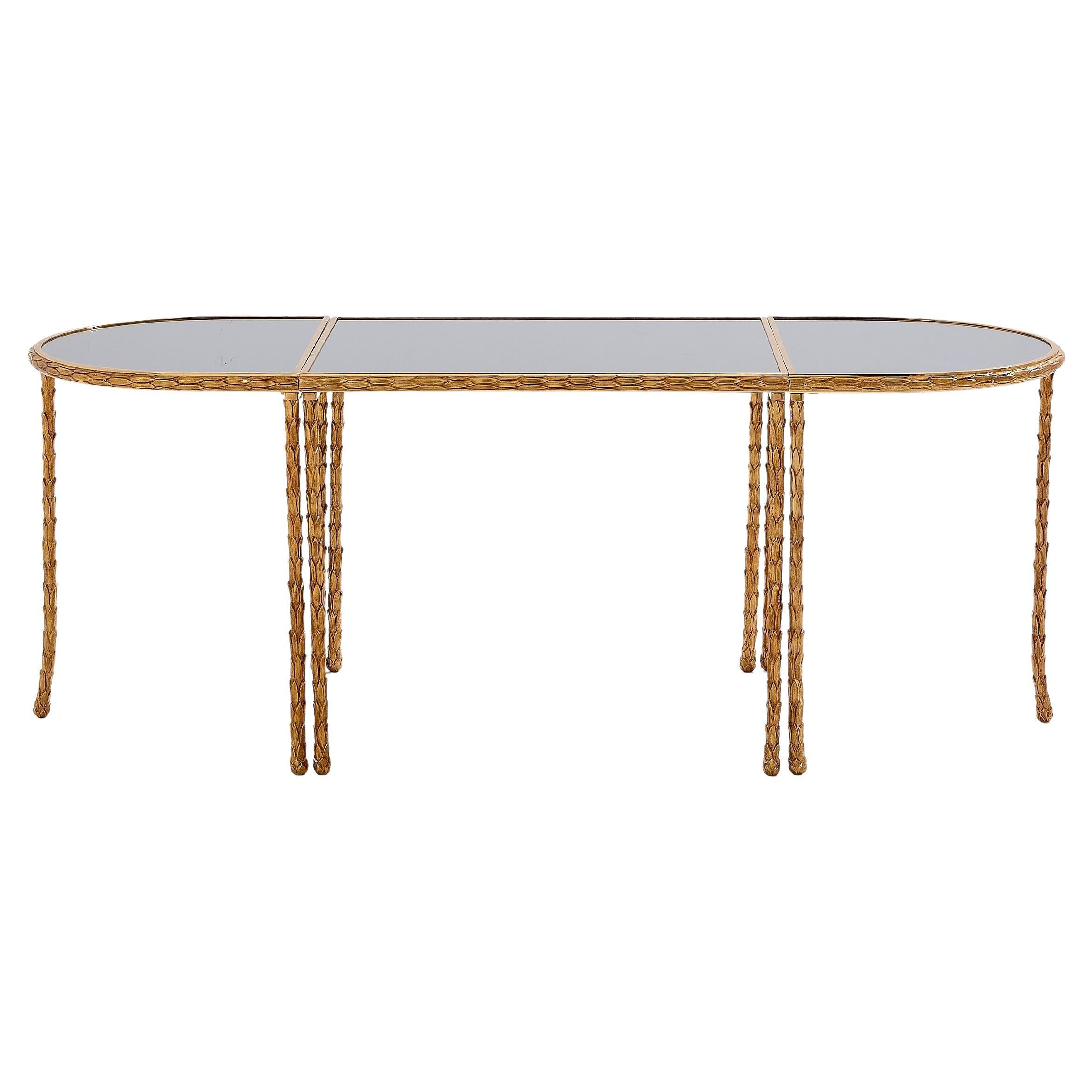 Maison Baguès Laubvergoldete Bronze und Spiegeltische 1950er Jahre