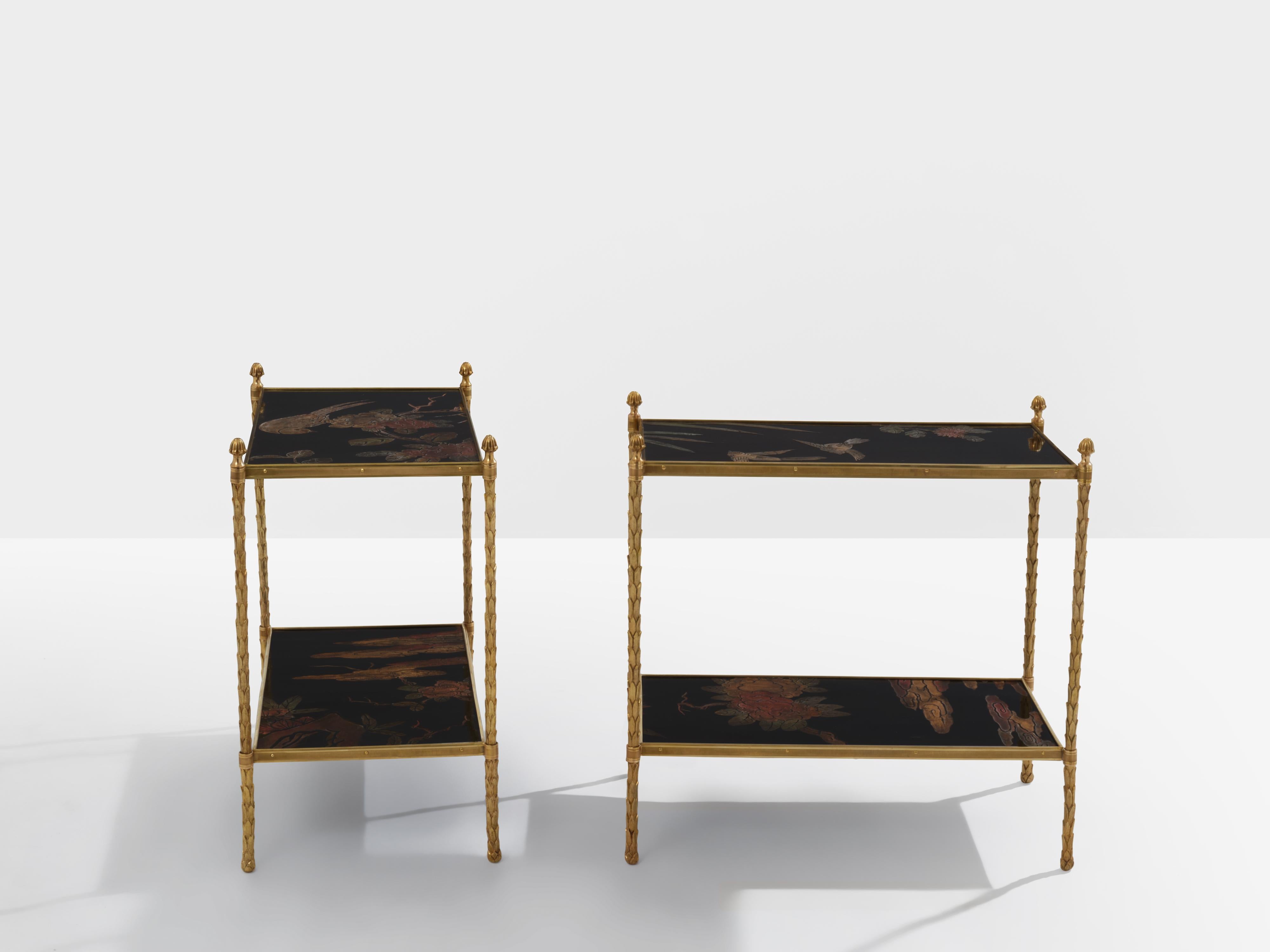 Maison Baguès Laub vergoldete Bronze Chinoiserie lackiert Endtische 1940s (Neoklassisch) im Angebot