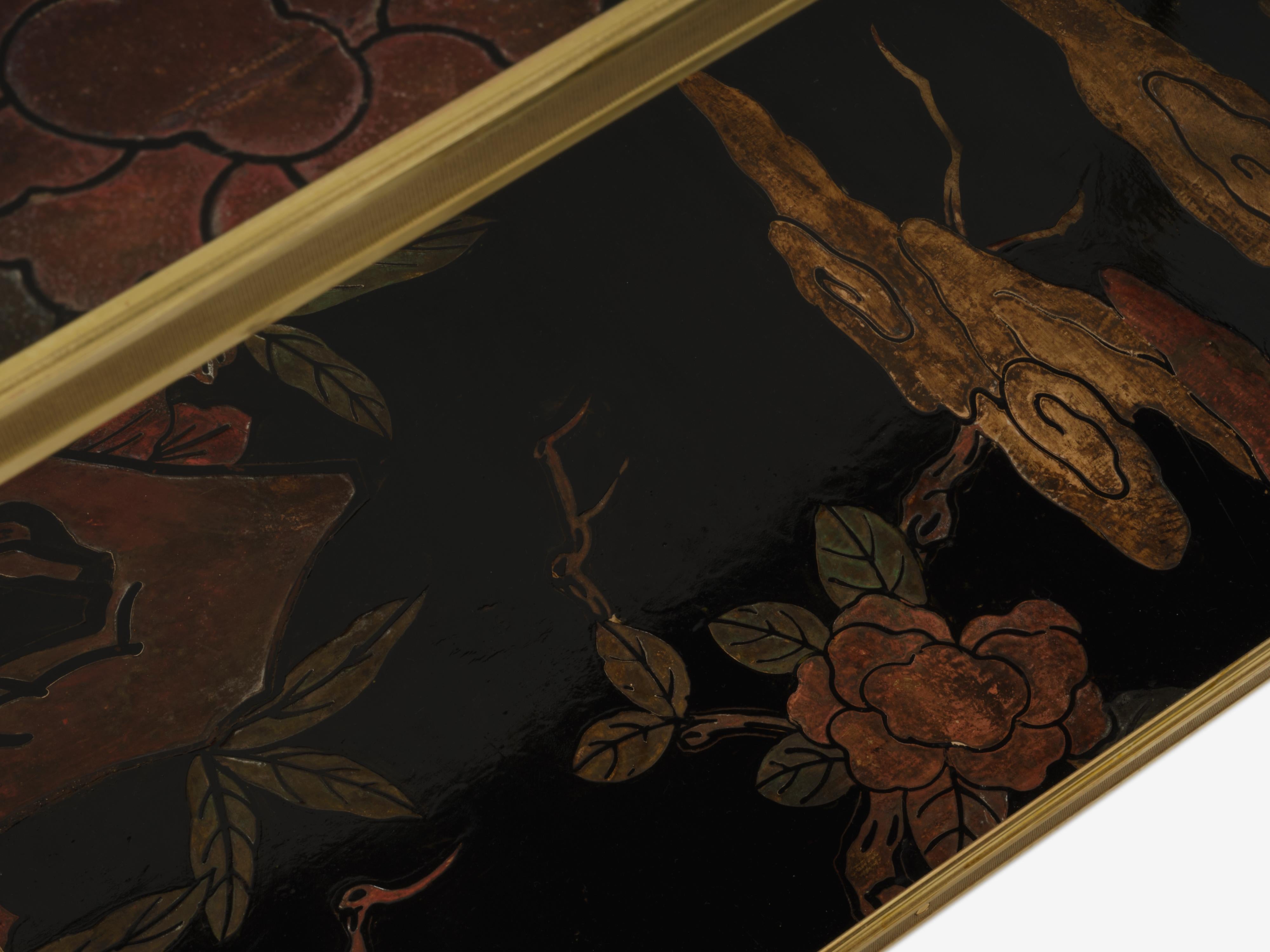Maison Baguès Laub vergoldete Bronze Chinoiserie lackiert Endtische 1940s (Mitte des 20. Jahrhunderts) im Angebot