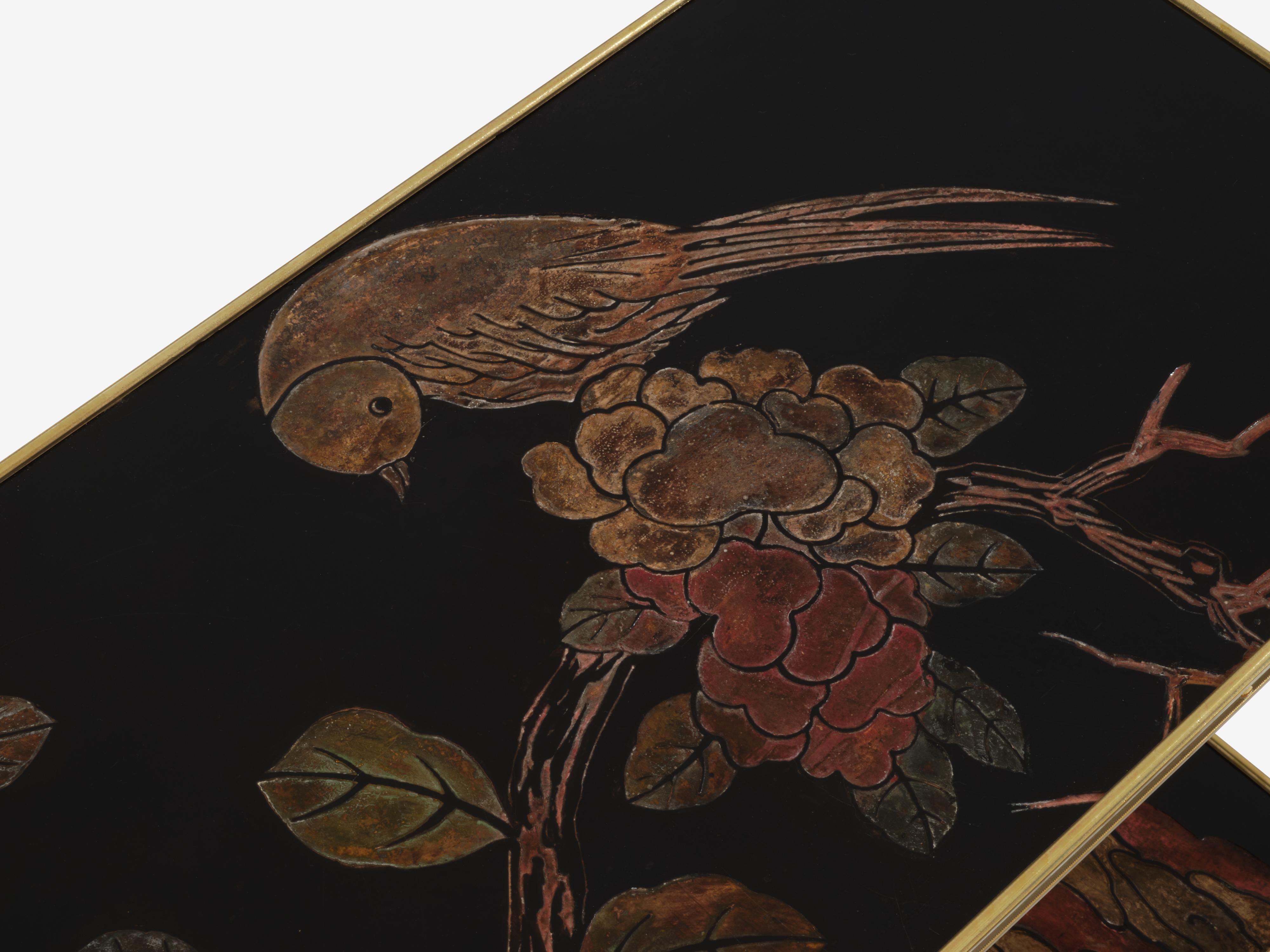 Maison Baguès Laub vergoldete Bronze Chinoiserie lackiert Endtische 1940s im Angebot 1