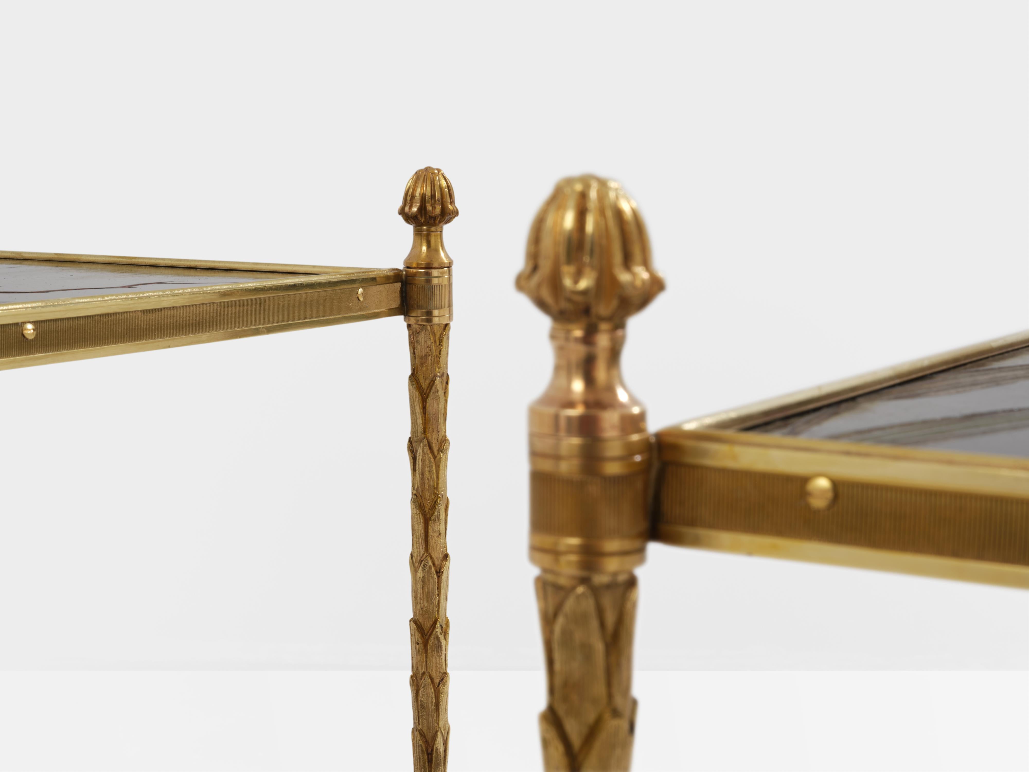 Maison Baguès Laub vergoldete Bronze Chinoiserie lackiert Endtische 1940s im Angebot 3